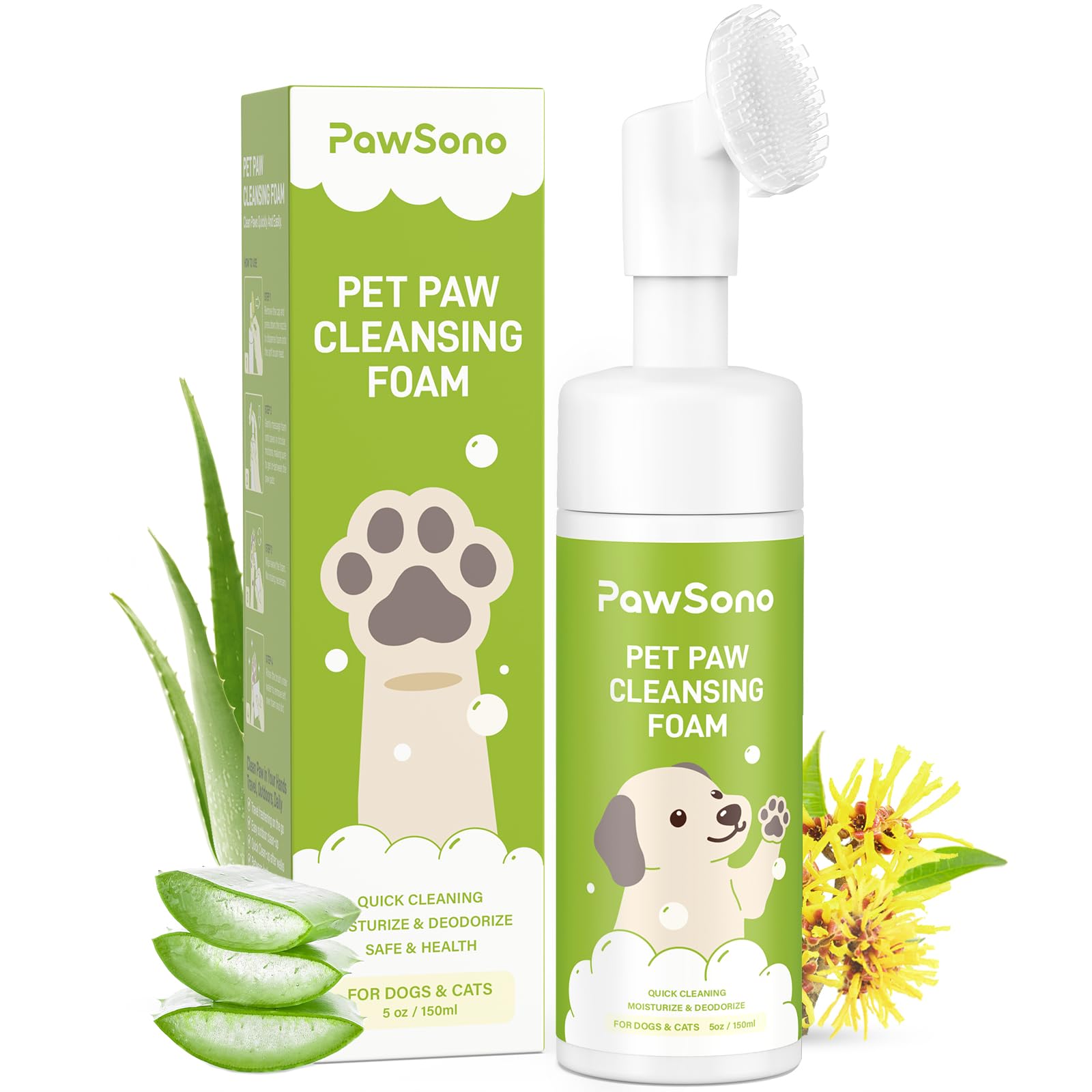 Pawsono Paw Cleaner For Dogs & Cats, No-Rinse Foaming Pet Foot Washer With Built-In Scrubber Brush For Dirty, Muddy Paws - Suita