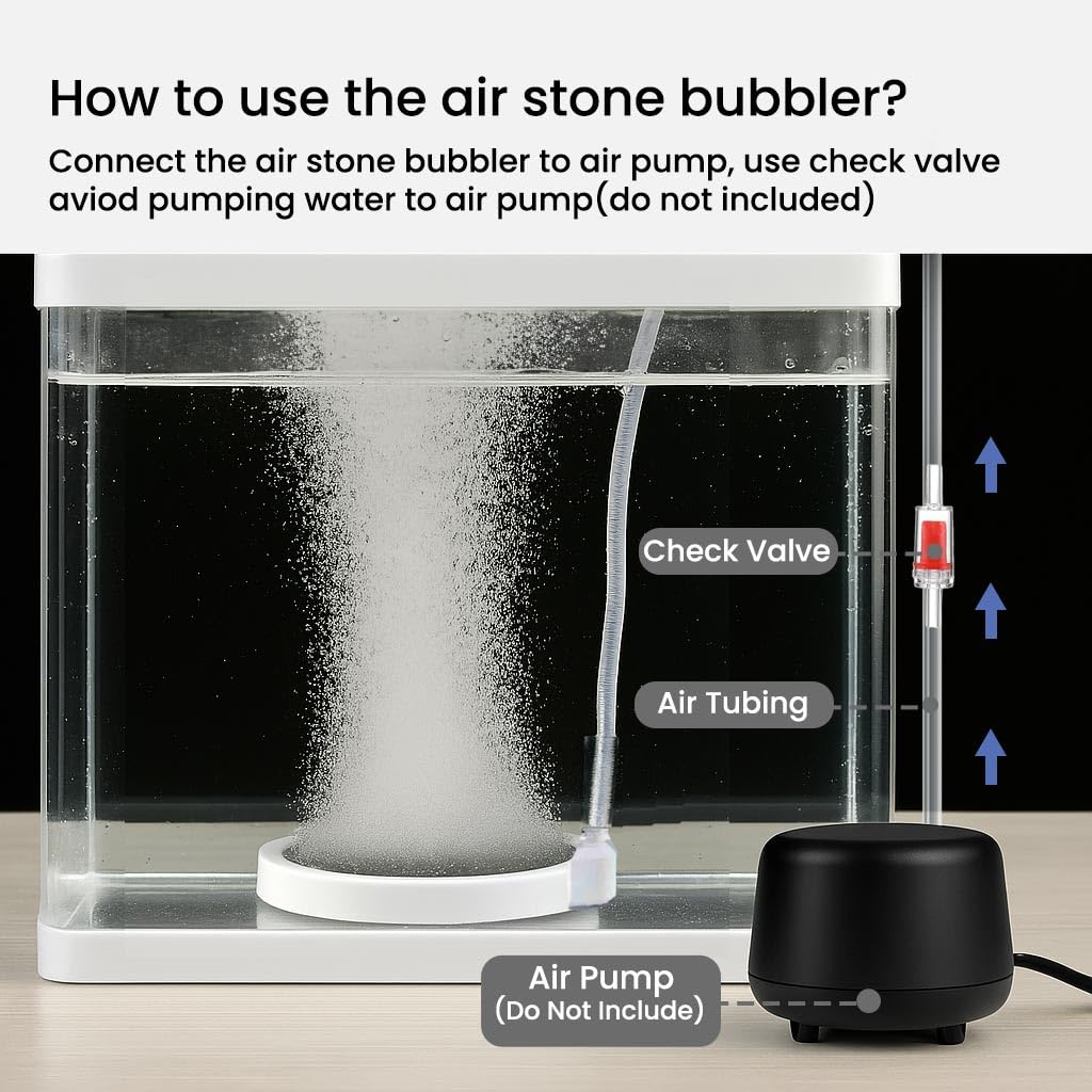 BLOTFISH Fish Tank Bubbler, 3.2 Inch Aquarium Air Stone Kit, Nano Quiet Oxygen Diffuser for 20-70 Gallon Tanks, High Dissolved O
