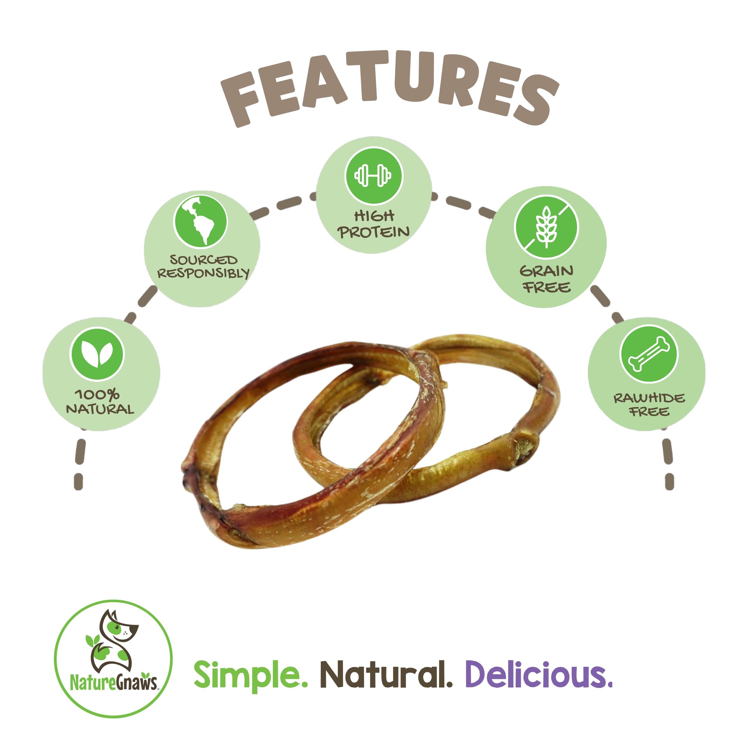Nature Gnaws Bully Stick Rings for Dogs (5 Count) - Long Lasting for Aggressive Chewers - Natural Beef Dog Chew Bones - Rawhide