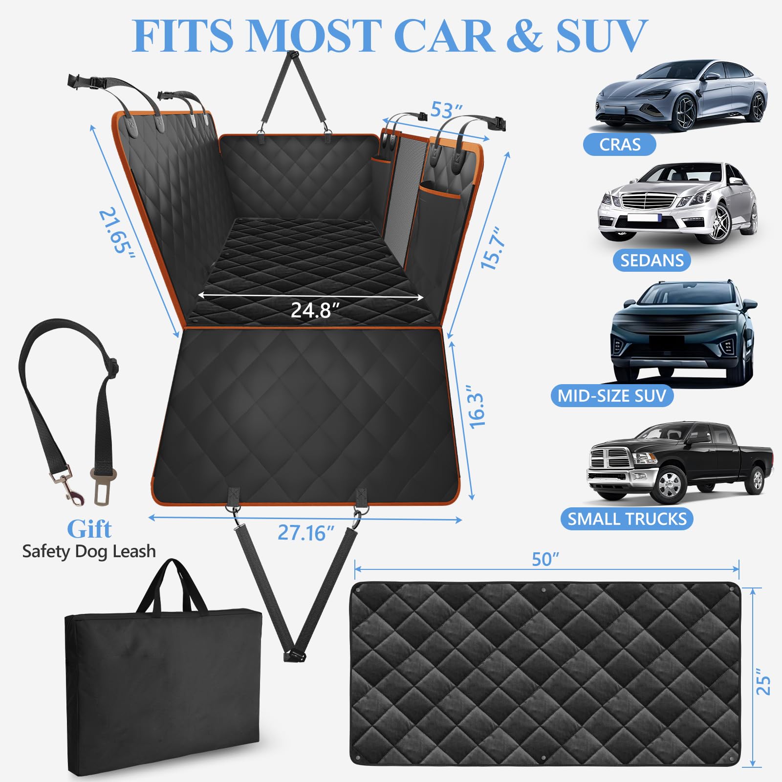 2025 Upgraded Back Seat Extender For Dogs With Soft Blanket, Dog Car Seat Cover For Back Seat Holds 420Lbs, Hard Bottom Backseat