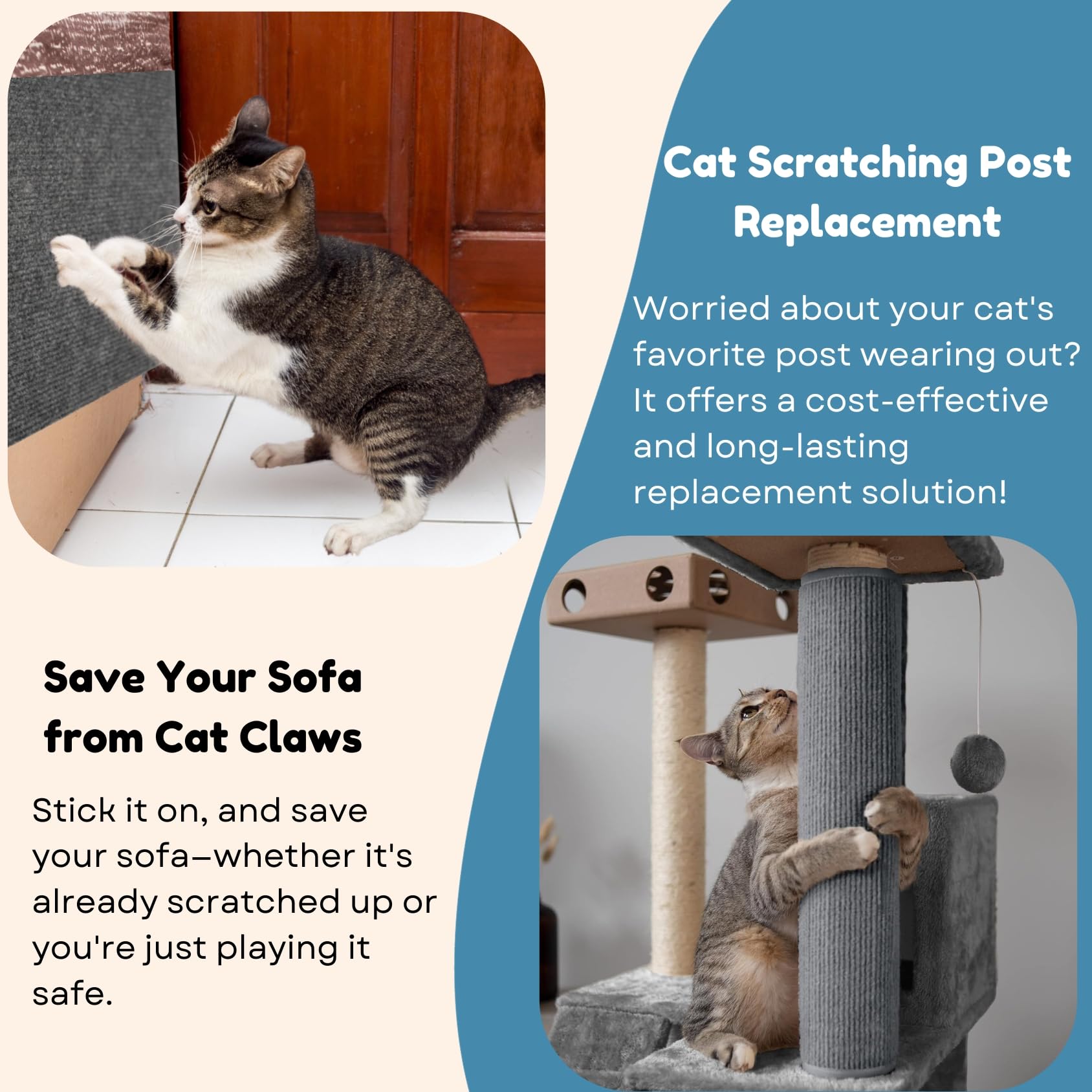Cat Scratch Mat (3 Pack), 23.6 x 11.8 Cat Wall Stracther, Versatile Self-Adhesive Replacement Easy Use for Cat Trees Wall Furnit