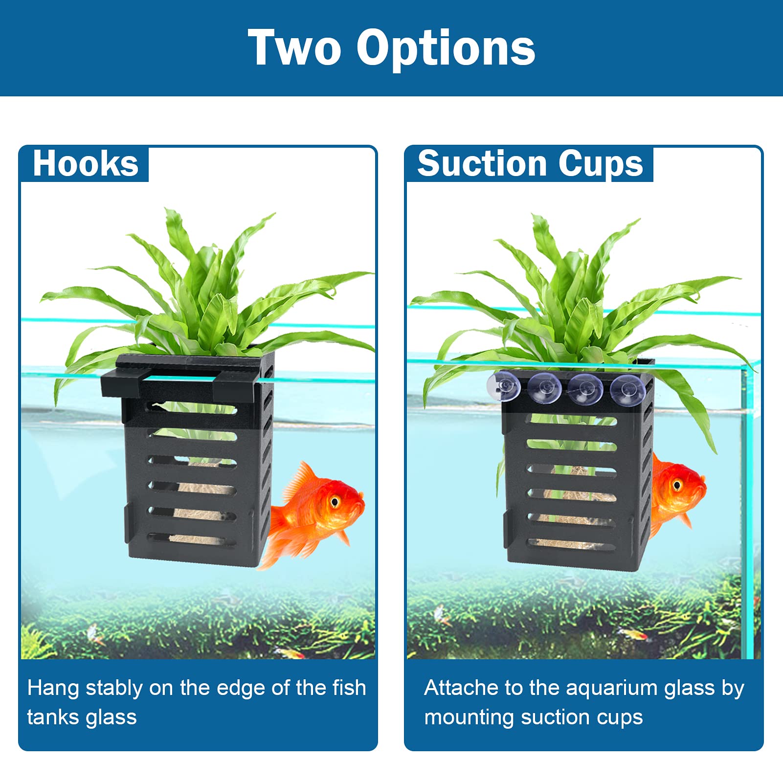 Uprony Aquarium Plant Holder 4 PCS Hanging Aquatic Plant Pot with 24 Hooks and 20 Suction Cups for Fish Tank Aquarium Planter an