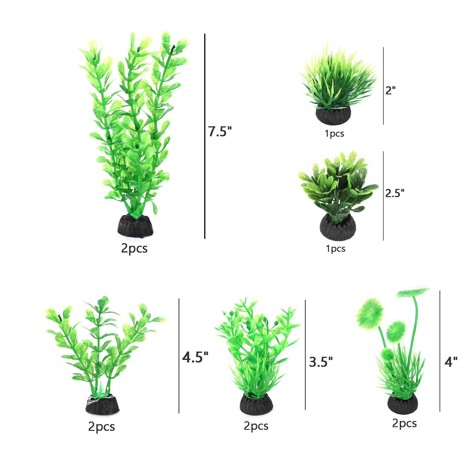 Aquaneat Artificial Fish Tank Plants, Plastic Aquarium Decorations, Green Accessories, 10Pcs