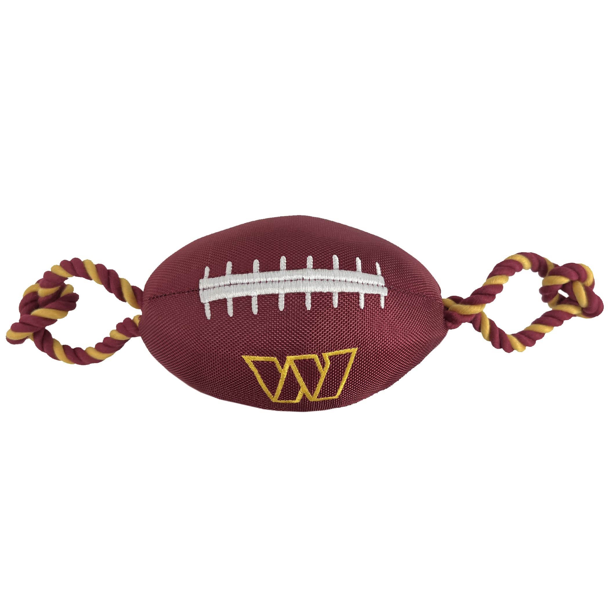 Pets First NFL Washington Commanders Football Dog Toy, Tough Quality Nylon Materials, Strong Pull Ropes, Inner Squeaker, NFL Tea
