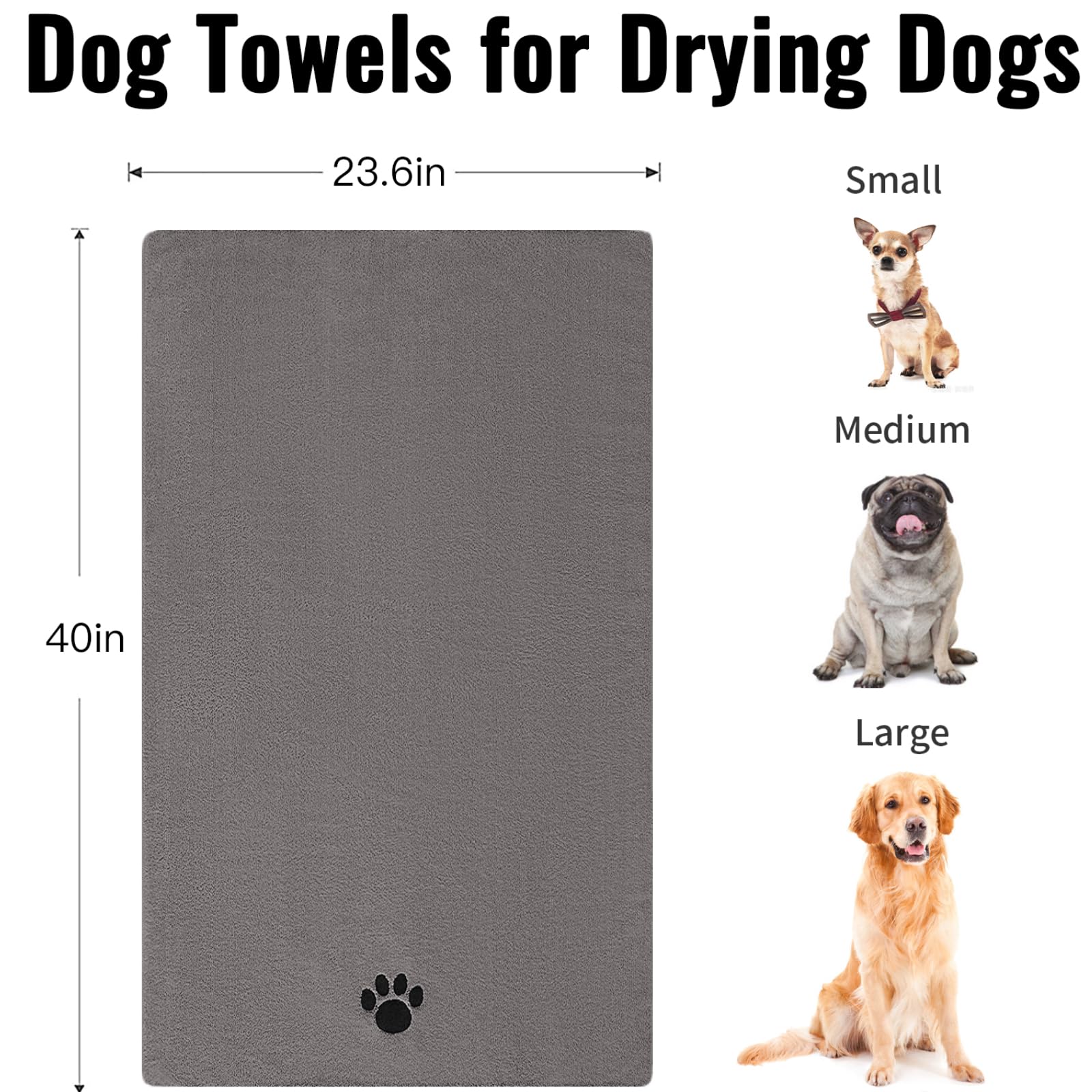 Puomue Microfiber Dog Towels for Drying Dogs, Super Absorbent and Soft Pet Grooming Towel, 40 Inch X 23.6 Inch, Perfect Dog Show