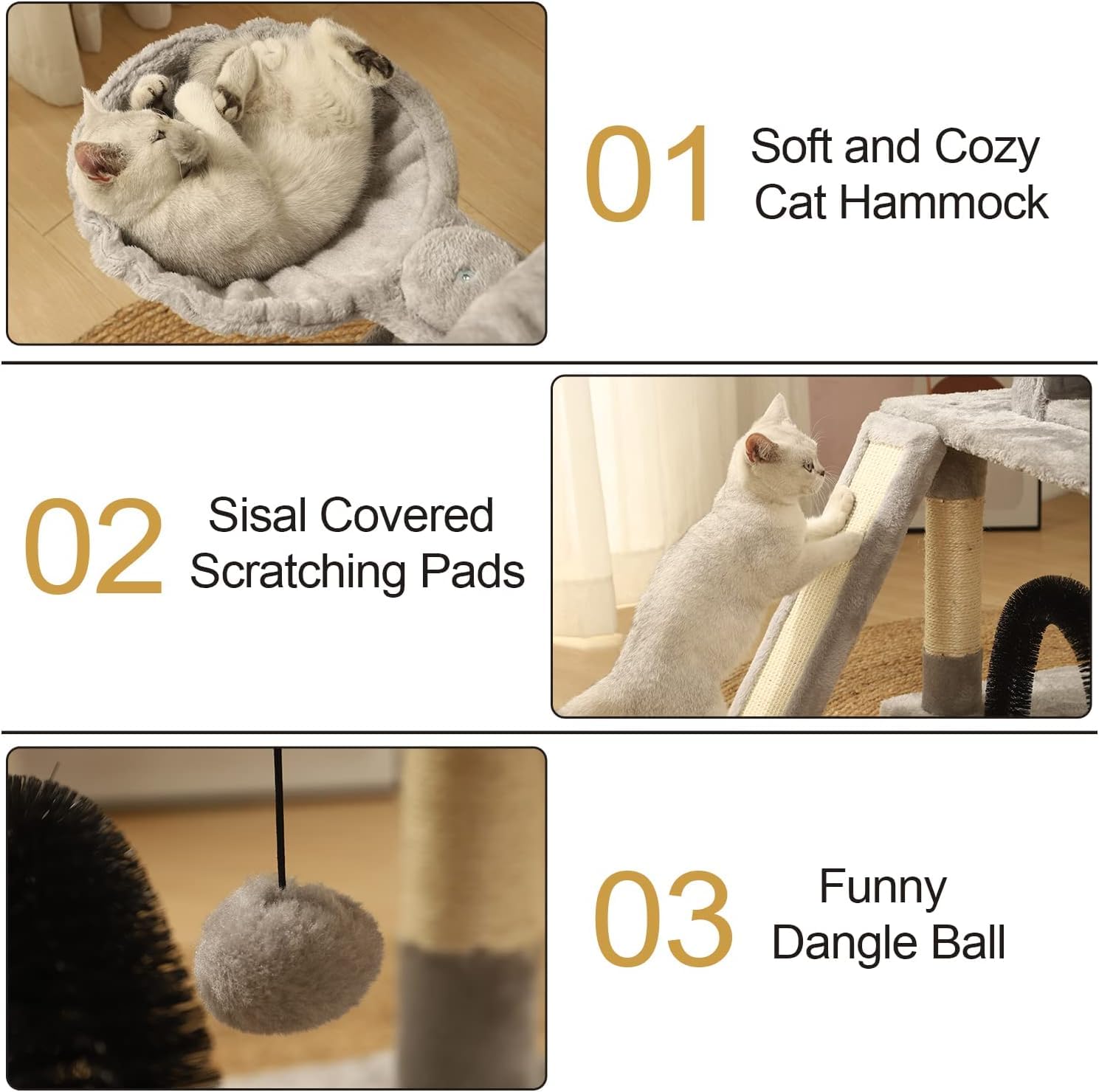 Hoopet 30In Cat Tree For Indoor Cats - Multi-Level Cat Tower With Hammock, Condo, Scratching Posts, Self-Grooming Brush & Play B