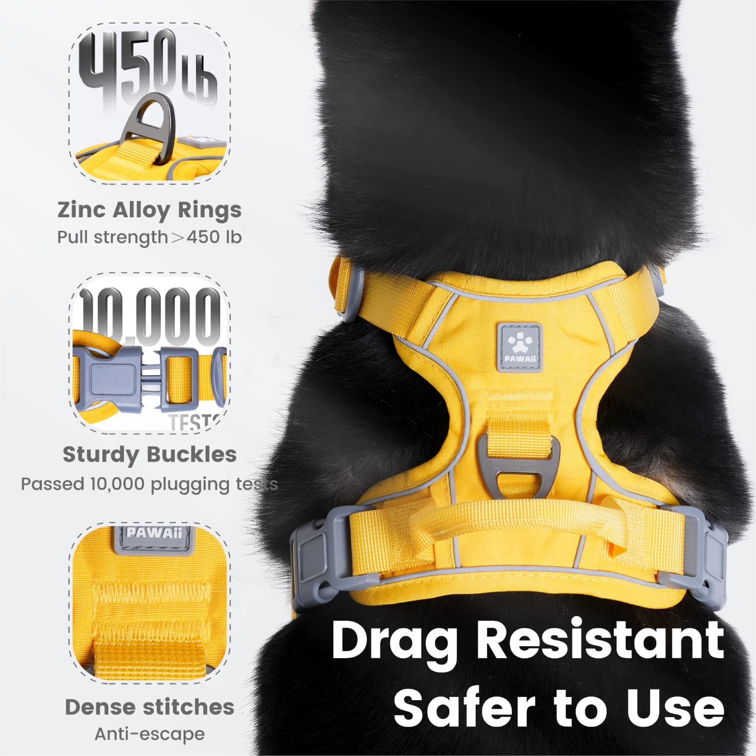 Pawaii Dog Harness (Medium, Pineapple Yellow), Soft Padded, No-Choke, Reflective, Digital Id Tag, Adjustable, For Daily Walking