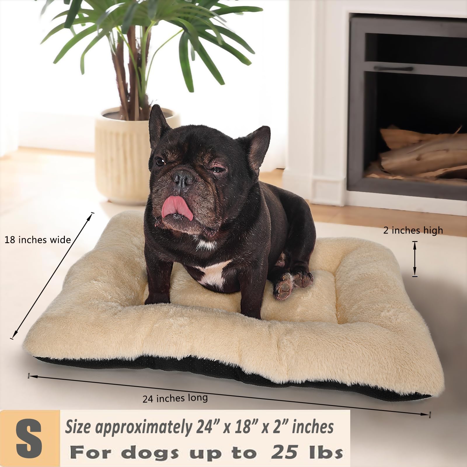 24 Inch Dog Bed For Small Dogs Fit Metal Crates Or Cages, Ultra Soft 18X24 Washable Anti-Slip Comfy Fluffy Pet Kennel Mat For Pu