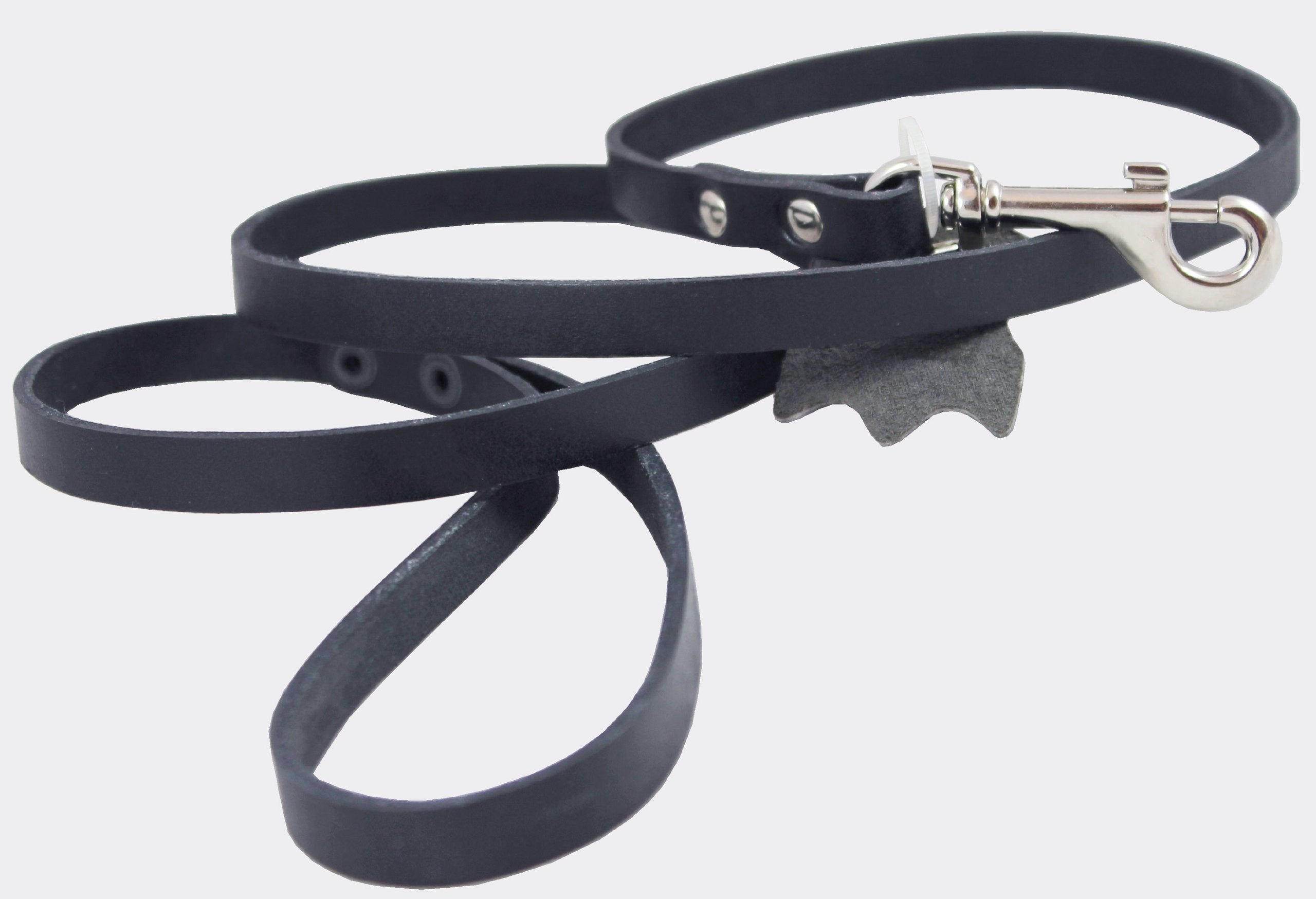 Genuine Leather Classic Dog Leash Black 1/2 Wide 4 Ft, Boston Terrier, Poodle, Puppies