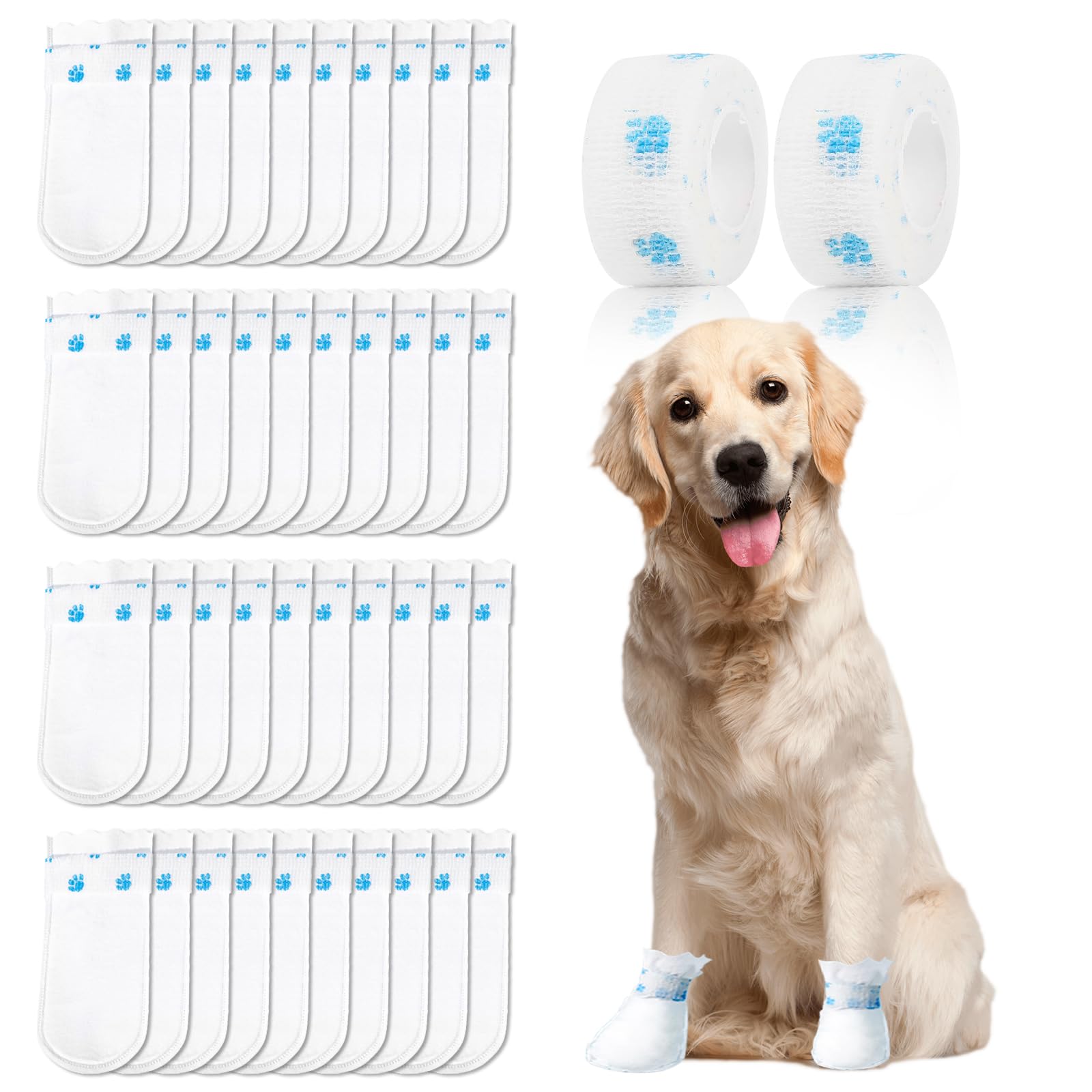 Ziyue 40Pcs Disposable Dog Booties For Paw Protection Dog Feet Covers Pet Shoes For Dogs Paw Wound Recovery Protectors With 2 Ro