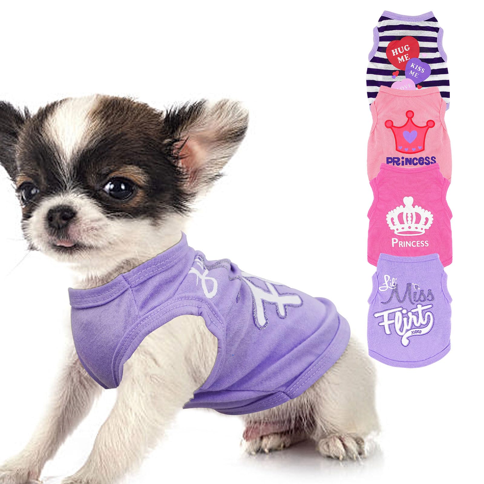 Generic 4 Pieces Dog Clothes For Small Dogs Girl Summer Soft Puppy Clothes Cute Chihuahua Teacup Dog Clothes Female Dog Shirts B