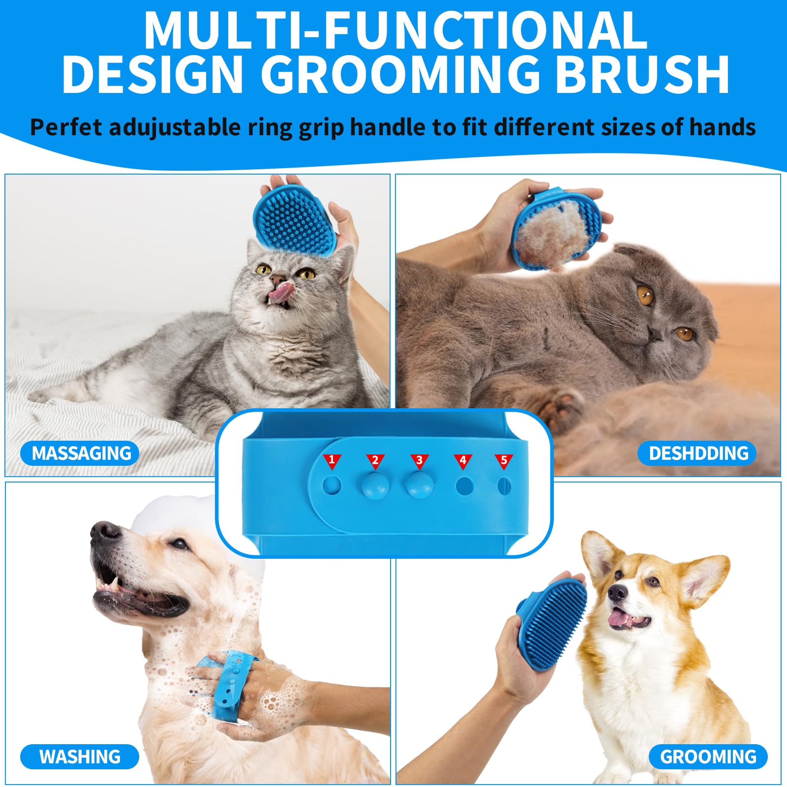 3Pcs Dog Bath Set - Shampoo Brush, Scrubber, And Shower Brush With Adjustable Handle For Short & Long Hair