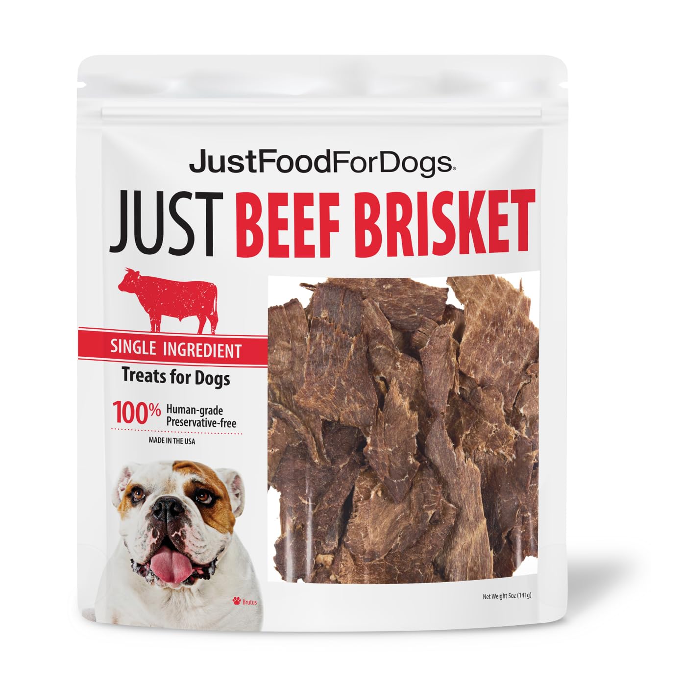 JustFoodForDogs Single-Ingredient Healthy Dog Treats, Beef Brisket, Made in The USA, 5 oz