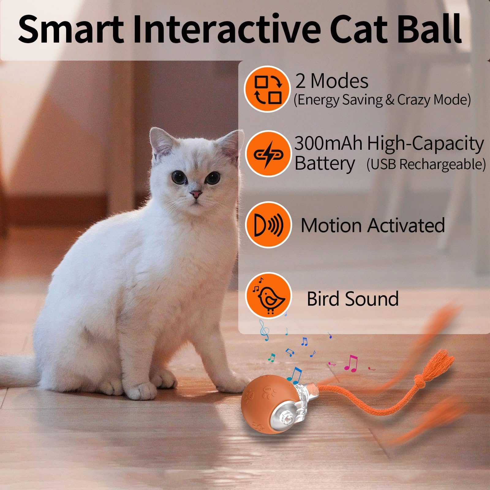Interactive Cat Toys, Automatic Moving Cat Toys For Bored Indoor Adult Cats, Fast Rolling, Chirping & Motion-Activated Cat Toys,