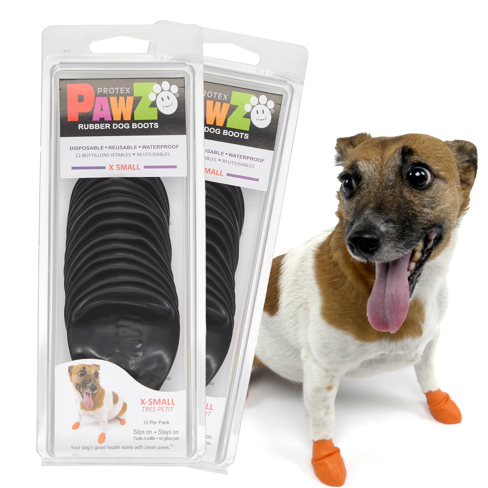 PawZ Rubber Dog Boots for Paws up to 2'', 24 Total (2 Packs of 12) - All-Weather Dog Booties for Hot Pavement, Snow, Mud, and Ra