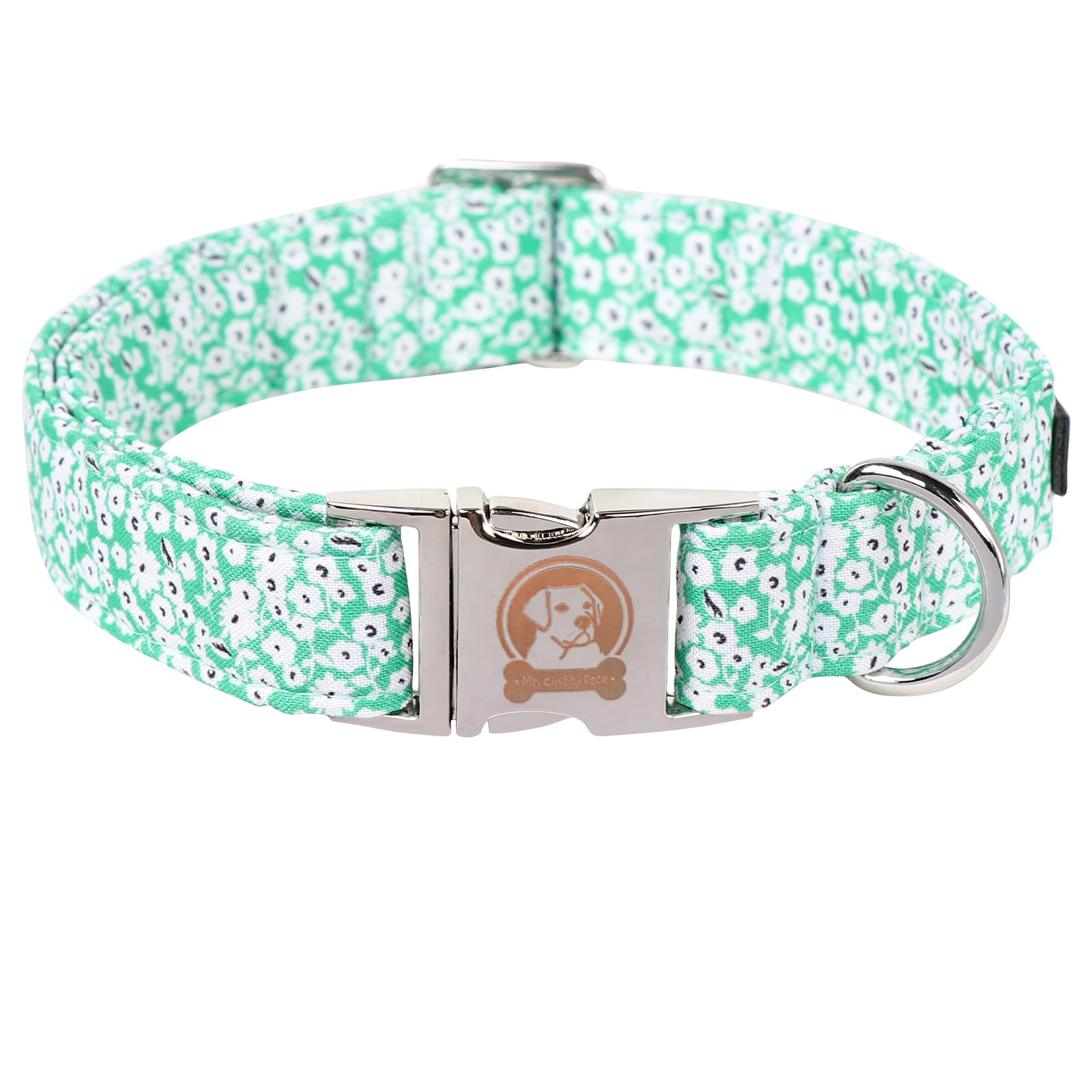 Mr. Chubbyface Spring Summer Dog Collar, Cute Green Wildflower Dog Collars, Durable Female Male Pet Collars For Small Medium Lar