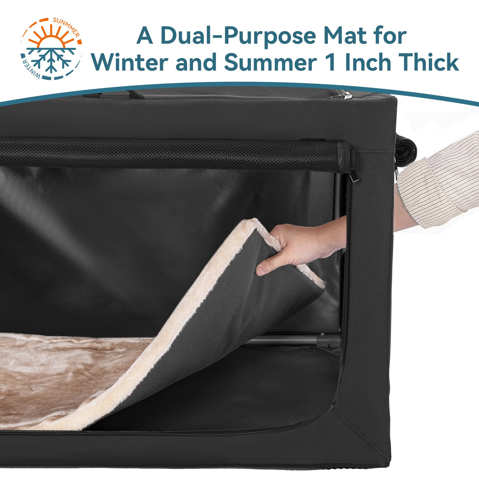 Collapsible Dog Crate With Thicken Plush Mat-Foldable Design + Adjustable The Tightness Of The Cloth, Dog Crates 39.5Inch