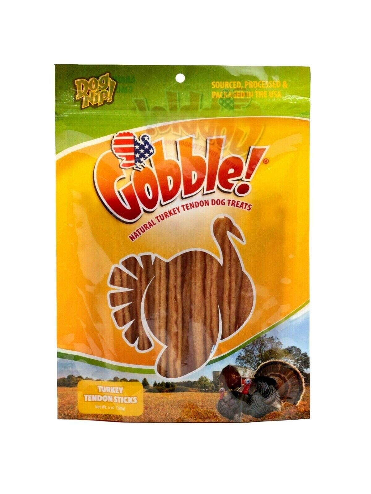 Gobble! 6-Inch Turkey Tendon Sticks for Dogs, Made in USA, 6 oz. (170g) Reseal Value Bags, All-Natural Hypoallergenic Dog Chew T