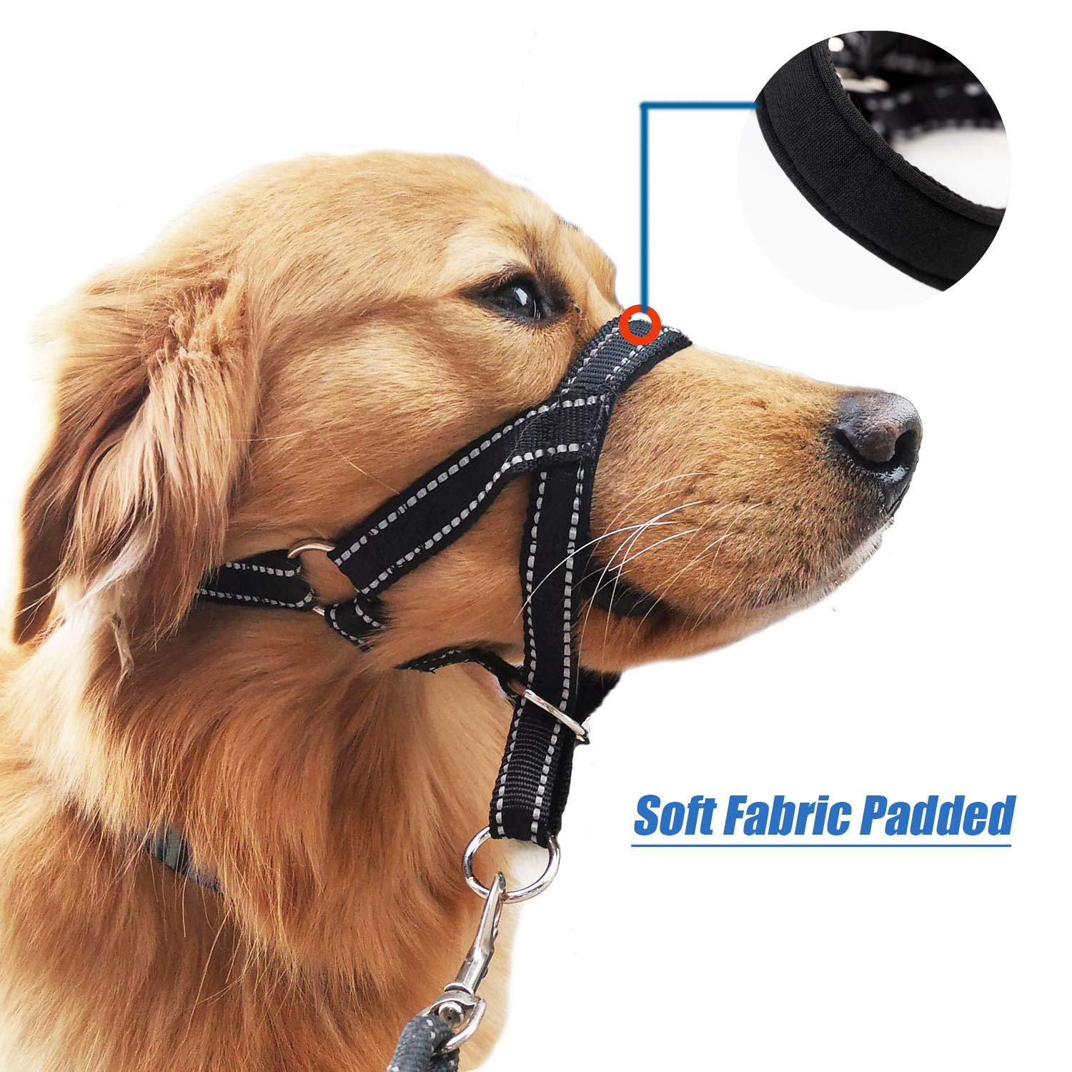 Wintchuk Dog Head Collar, Head Collar With Reflective Strap To Stop Pulling For Small Medium And Large Dogs, Adjustable (M, Black)