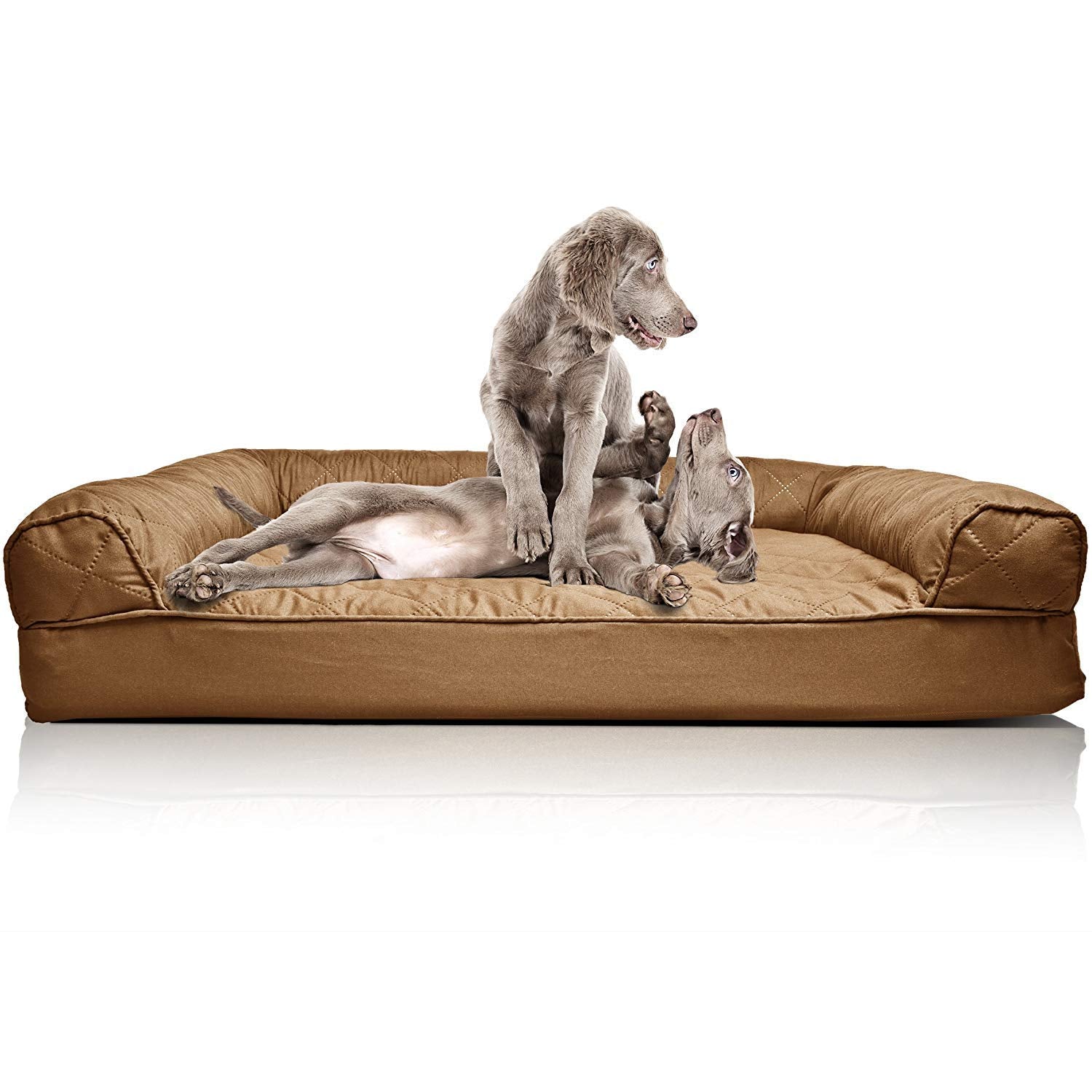 Furhaven Orthopedic Dog Bed For Large Dogs W/ Removable Bolsters & Washable Cover, For Dogs Up To 95 Lbs - Quilted Sofa - Toasted Brown, Jumbo/Xl