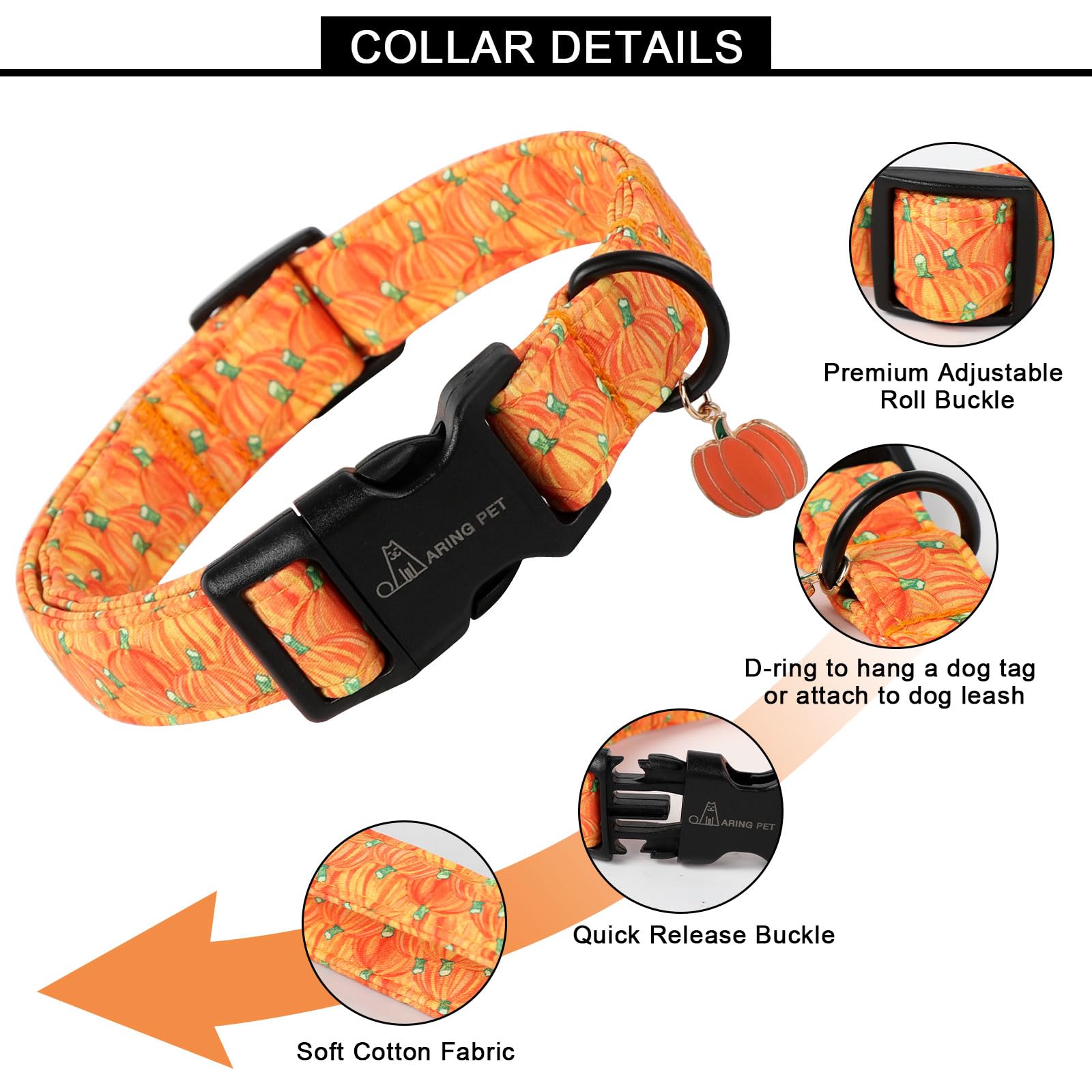 Aring Pet Halloween Dog Collar-Cute Pumpkin Dog Collars, Adjustable Halloween Pumpkin Pet Collars Puppy Collar With Quick Releas