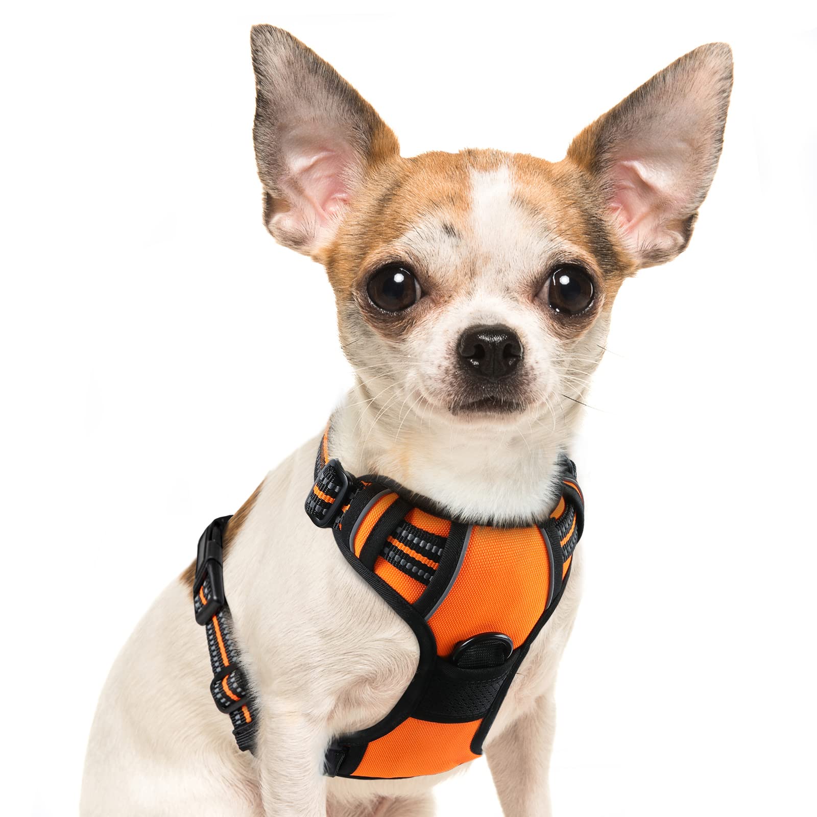 Eagloo Dog Harness Small Sized Dog, No Pull Service Vest With Reflective Strips And Control Handle, Adjustable And Comfortable For Easy Walking, No Choke Pet Harness With 2 Metal Rings, Orange, S