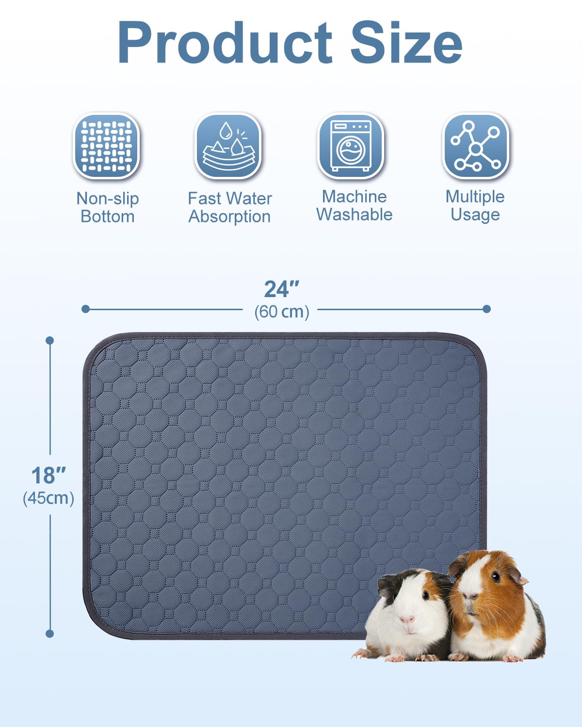 4 Pack 24 X 18 Inch Guinea Pig Cage Absorbent Liner Reusable Waterproof Super Absorbent Guinea Pig Urine Pad Non-Slip Mat For Sm