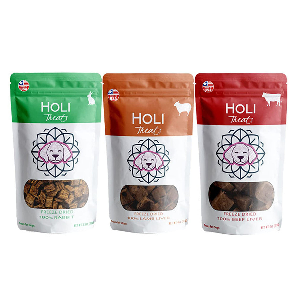 Holi Beef, Rabbit, Lamb Single Ingredient Dog Treats Variety 3-Pack- Made In Usa Only - Human-Grade Freeze Dried Pet Treats - Grain Free,Gluten Free, Soy Free - 100% All Natural