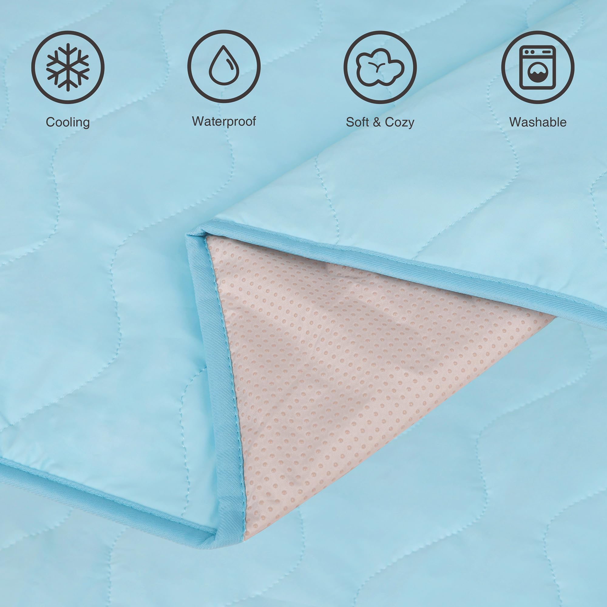 ZAKAPAWS Cooling Dog Blanket - Waterproof, Slip-Resistant, 50x60 Inch, Light Blue, Polyester, Model 25BLK3-Cool-Blue-XL