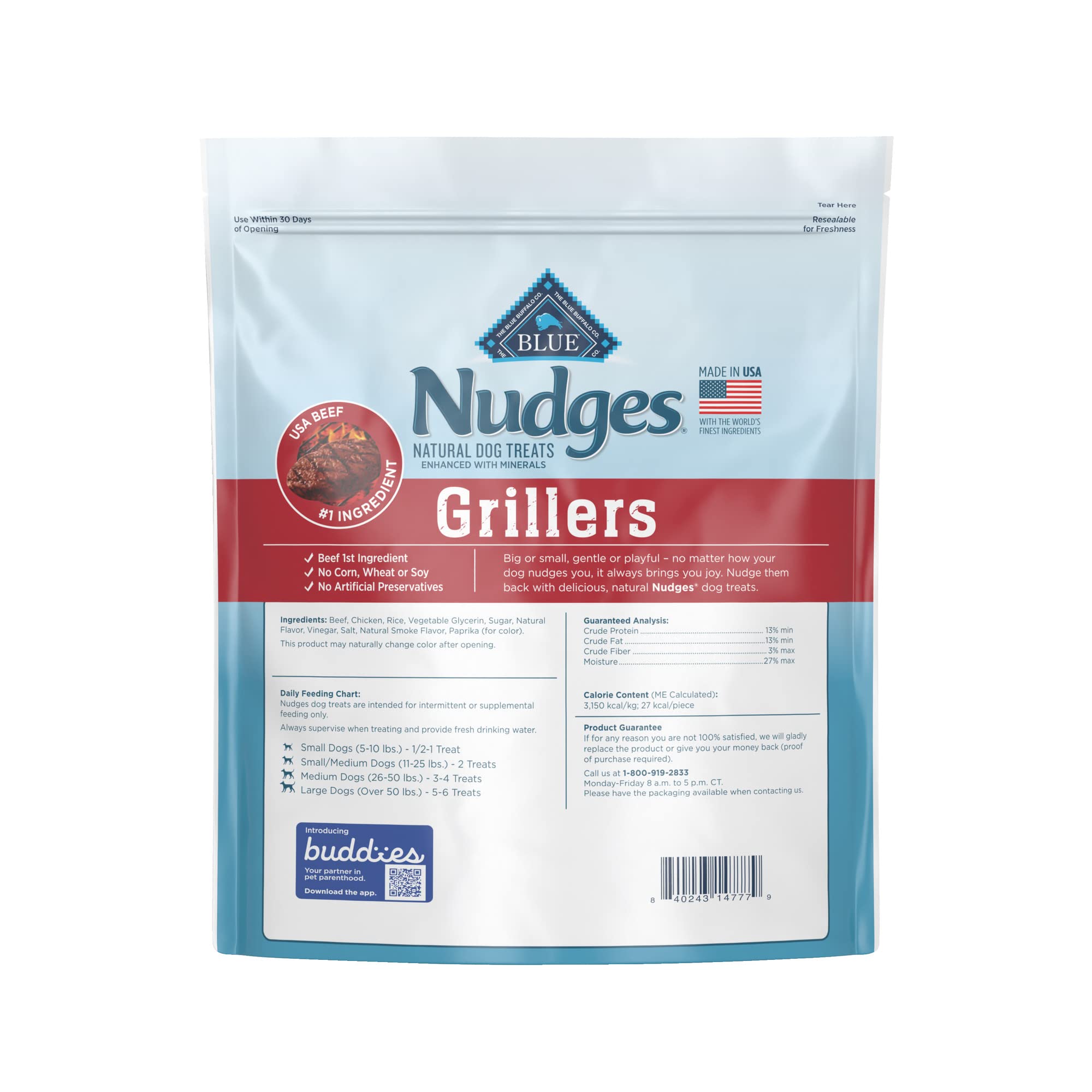 Blue Buffalo Nudges Grillers Natural Dog Treats, Steak Flavor, 36oz Bag, Ideal for Training and Rewards