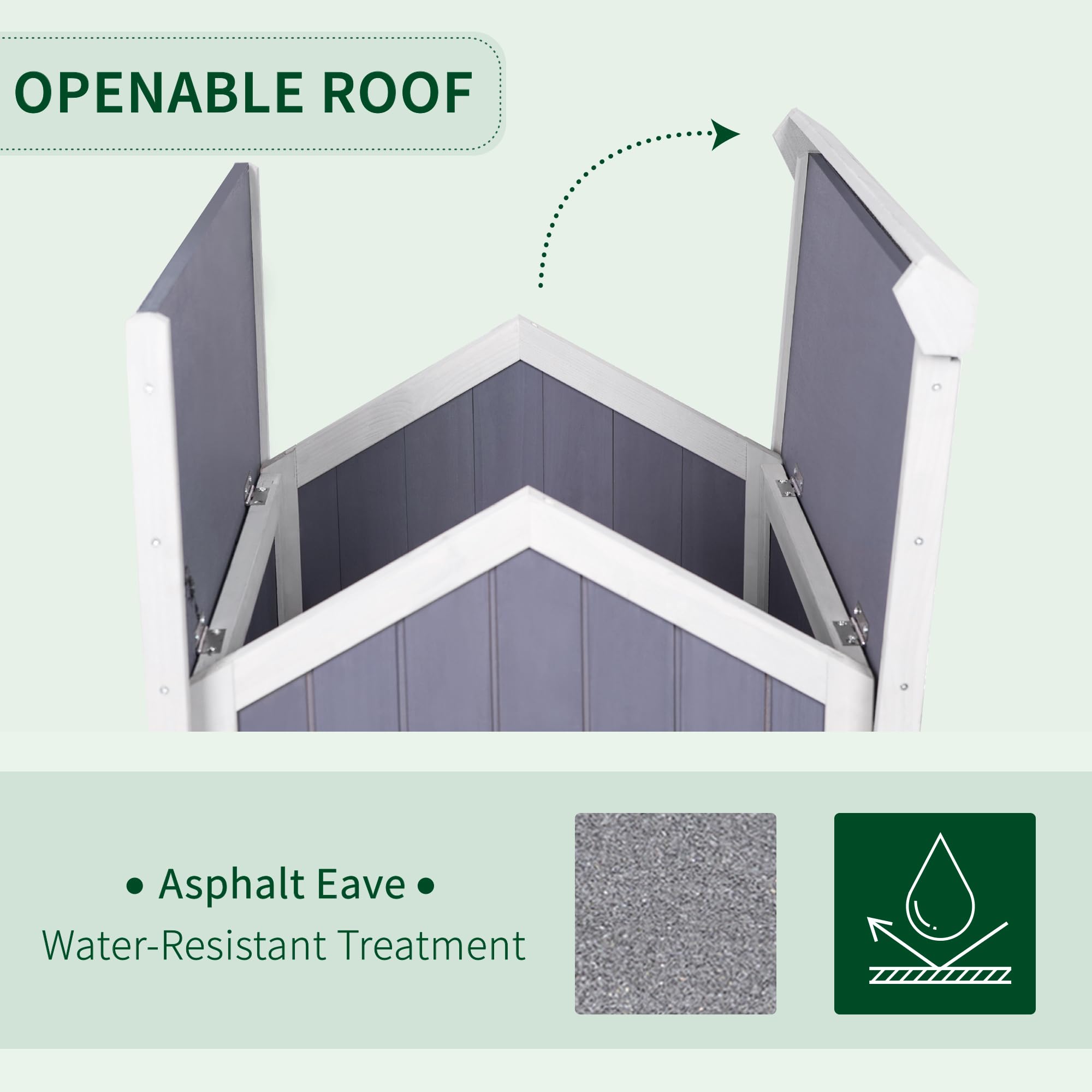 Geguri Outdoor Cat House Weatherproof, Wooden Two-Story Feral Cat Shelter With Openable Roof, Escape Door, Balcony