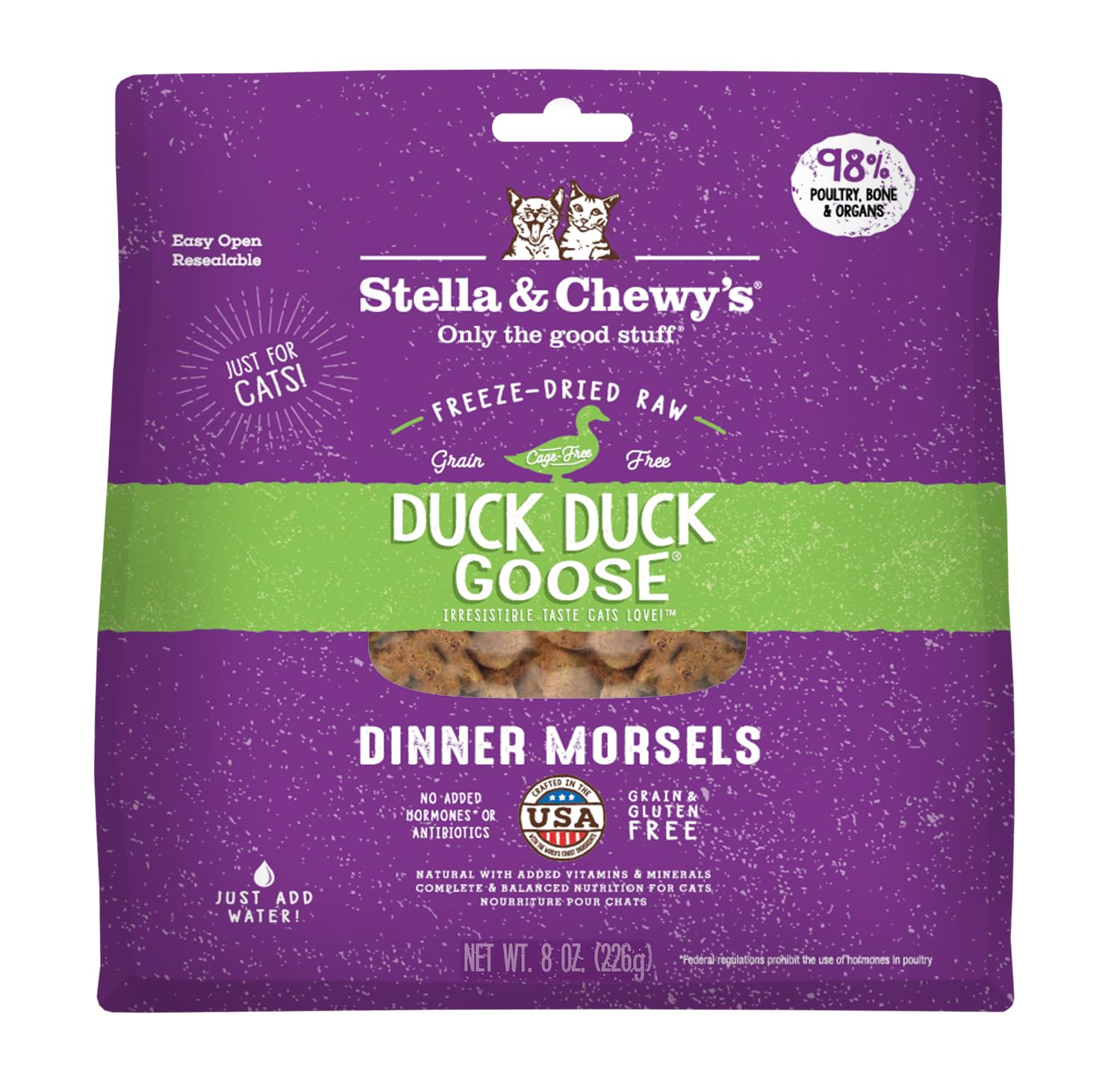 Stella & Chewys Freeze-Dried Raw Cat Dinner Morsels - Grain Free, Protein Rich Cat & Kitten Food - Duck Duck Goose Recipe - 8 o