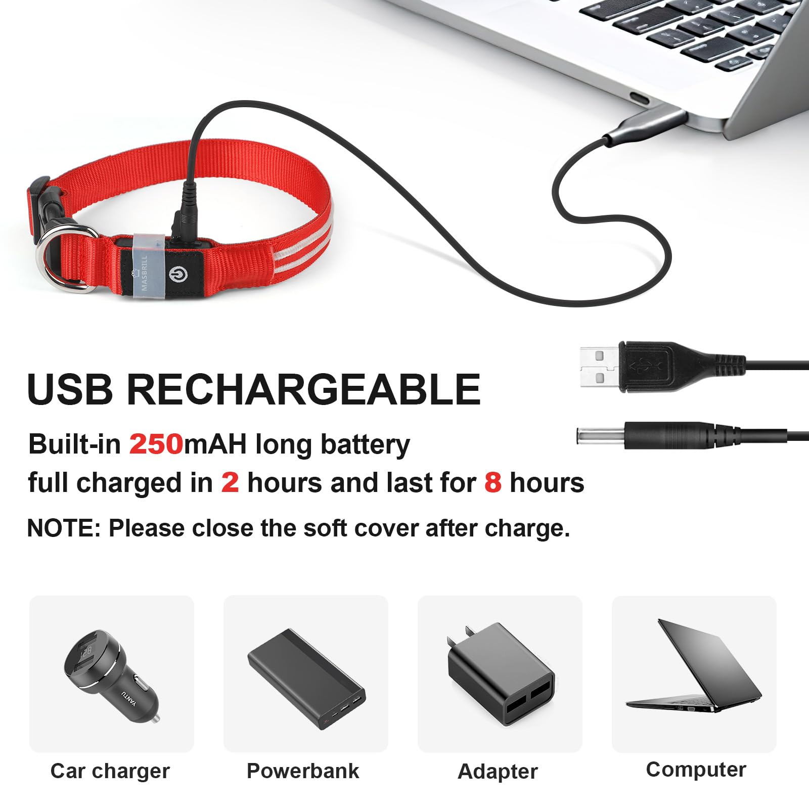 Light Up Dog Collar For Night Walking, Rechargeable Waterproof Led Dog Collar, Glow In The Dark Dog Collars Led Lighted For Larg