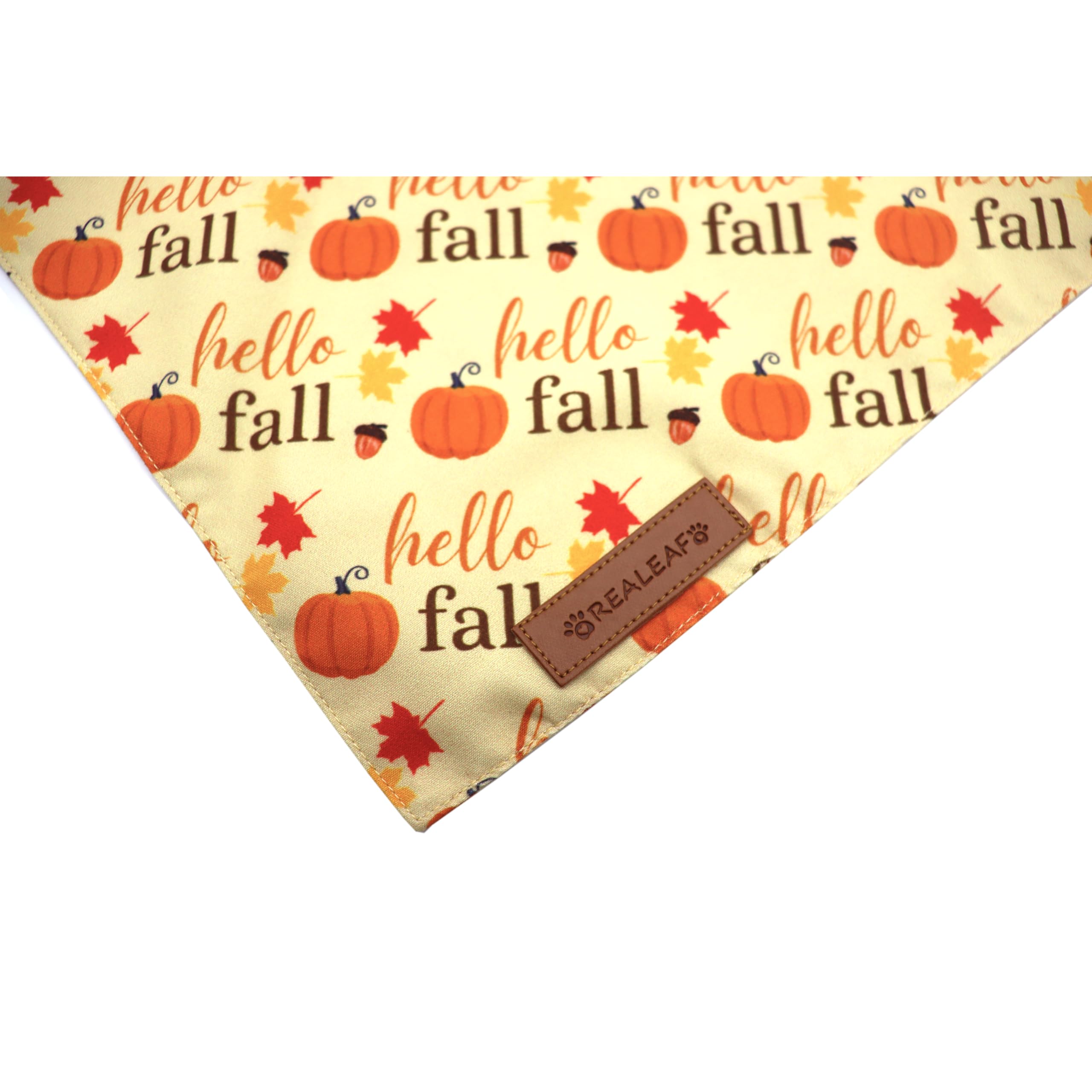 Realeaf Fall Dog Bandanas 2 Pack, Orange Pumpkin And Leaf Print Pet Scarf For Boy And Girl, Premium Durable Fabric, Holiday Band