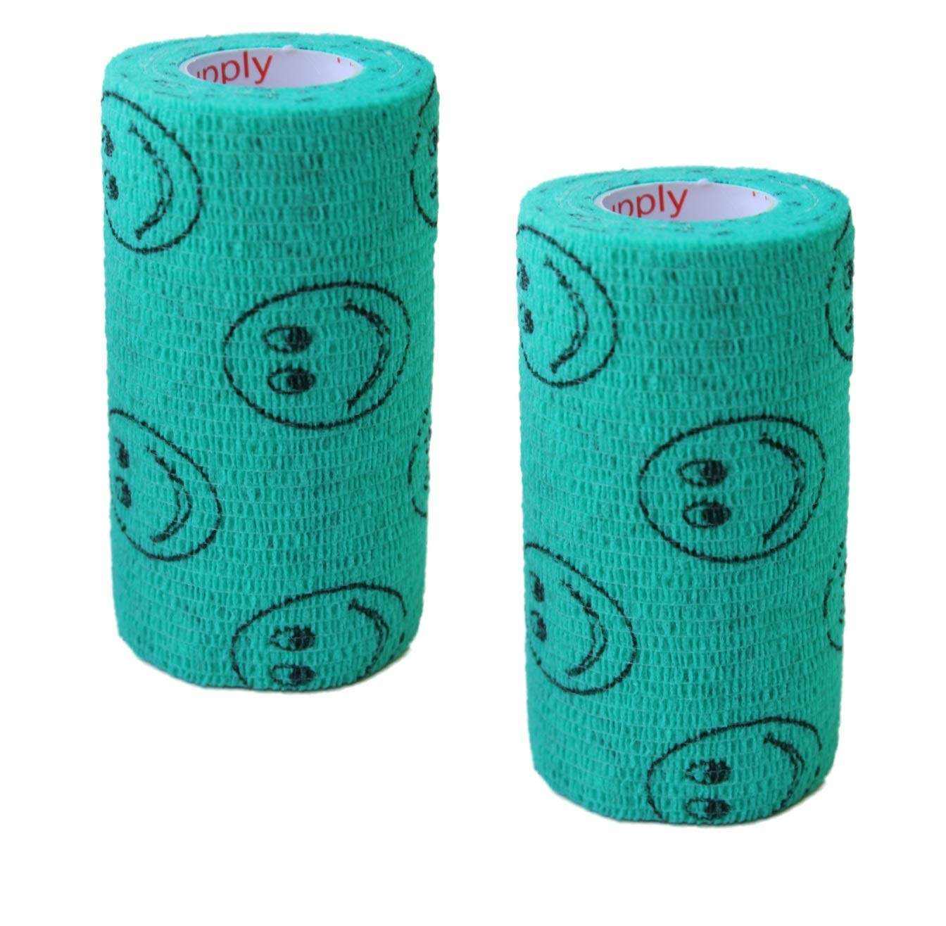 Vet Wrap Wrap Tape (Teal with Smiles) (2 Pack) (4 Inch x 15 feet) Self Adhesive Adherent Adhering Cohesive Flex Self Stick Banda