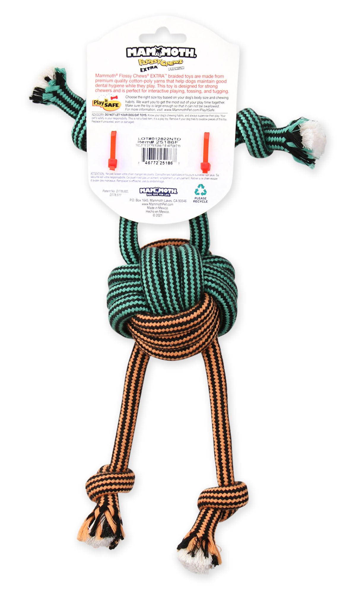 Mammoth Pet Products Flossy Chews Premium Cotton-Poly Extra Monkey Fist Ball With Rope Ends, Medium 14-Inch, Assorted Colors