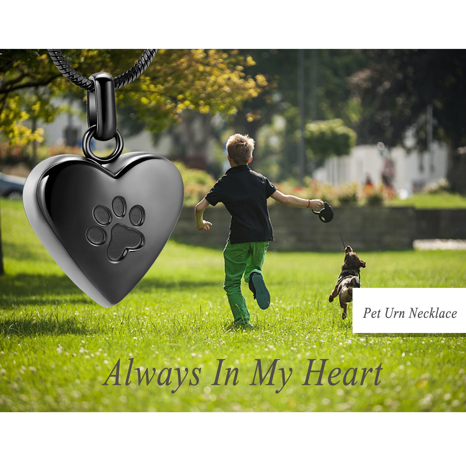 Zeqingjw Pet Cremation Jewelry For Ashes Pendant Paw Print Pet Heart Urn Necklace Memorial Keepsake Jewelry For Pet/Dog'S/Cat'S Ashes (Black)