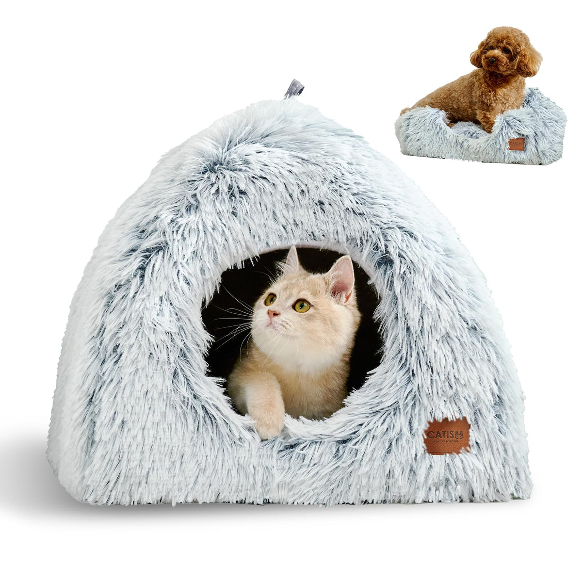 Catism Cat Beds For Indoor Cats 2 In 1 Cat Bed Cave Machine Washable Fluffy Cat Cave Bed Foldable Non-Slip Washable Cushioned Pi