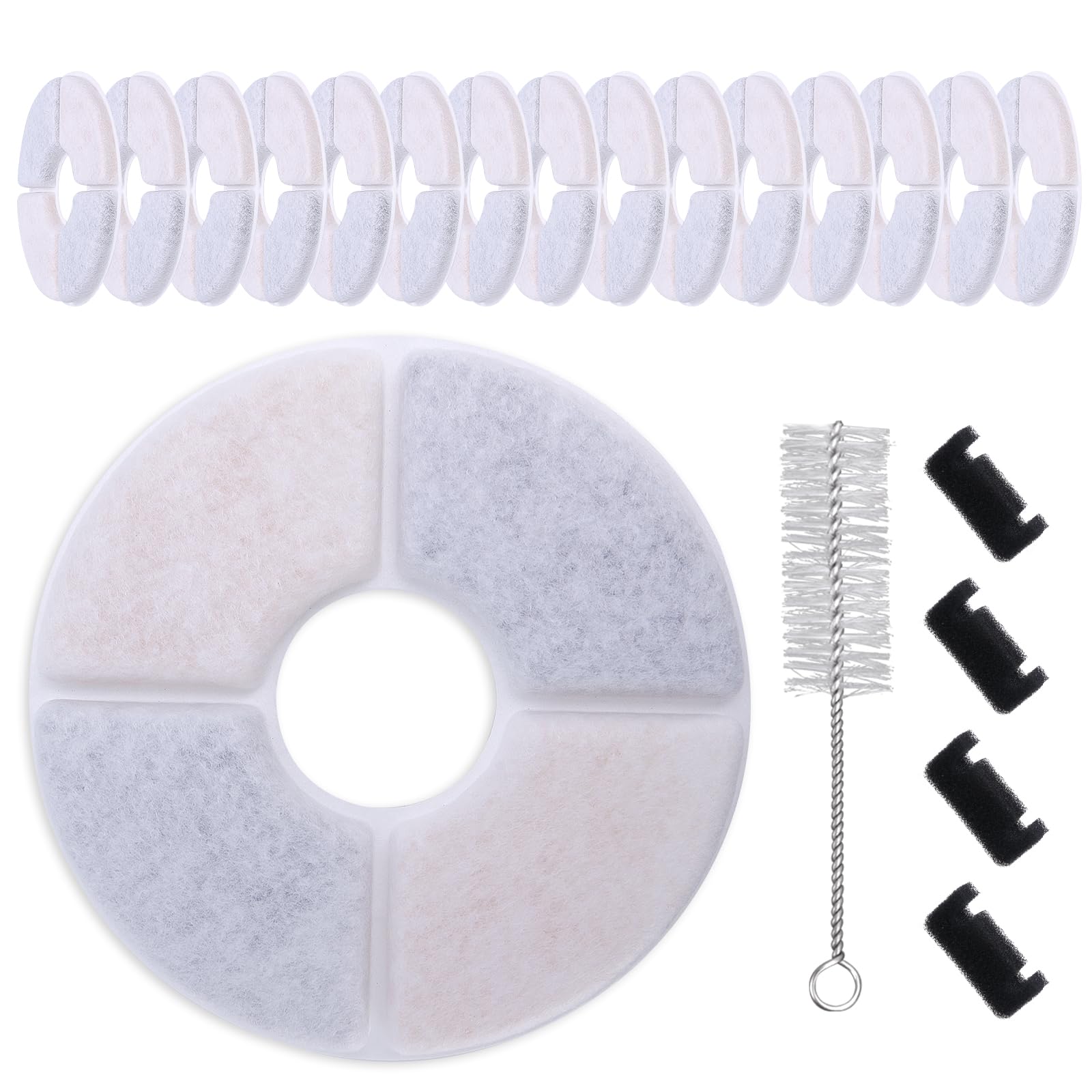 21-Piece Cat Fountain Filter Replacement Kit: Includes 16 Filters, 4 Sponges, And 1 Brush. Features Double The Activated Carbon 