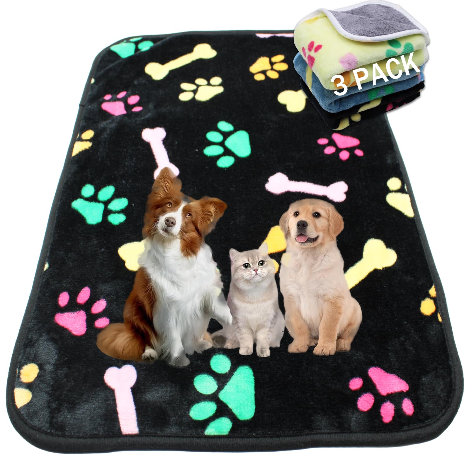 Yzhduxiu 1 Pack 3 Waterproof Dog Blanket For Small Dogs, Washable Pet Blankets With Double -Sided Soft Flannel Fleece Cover, Pup