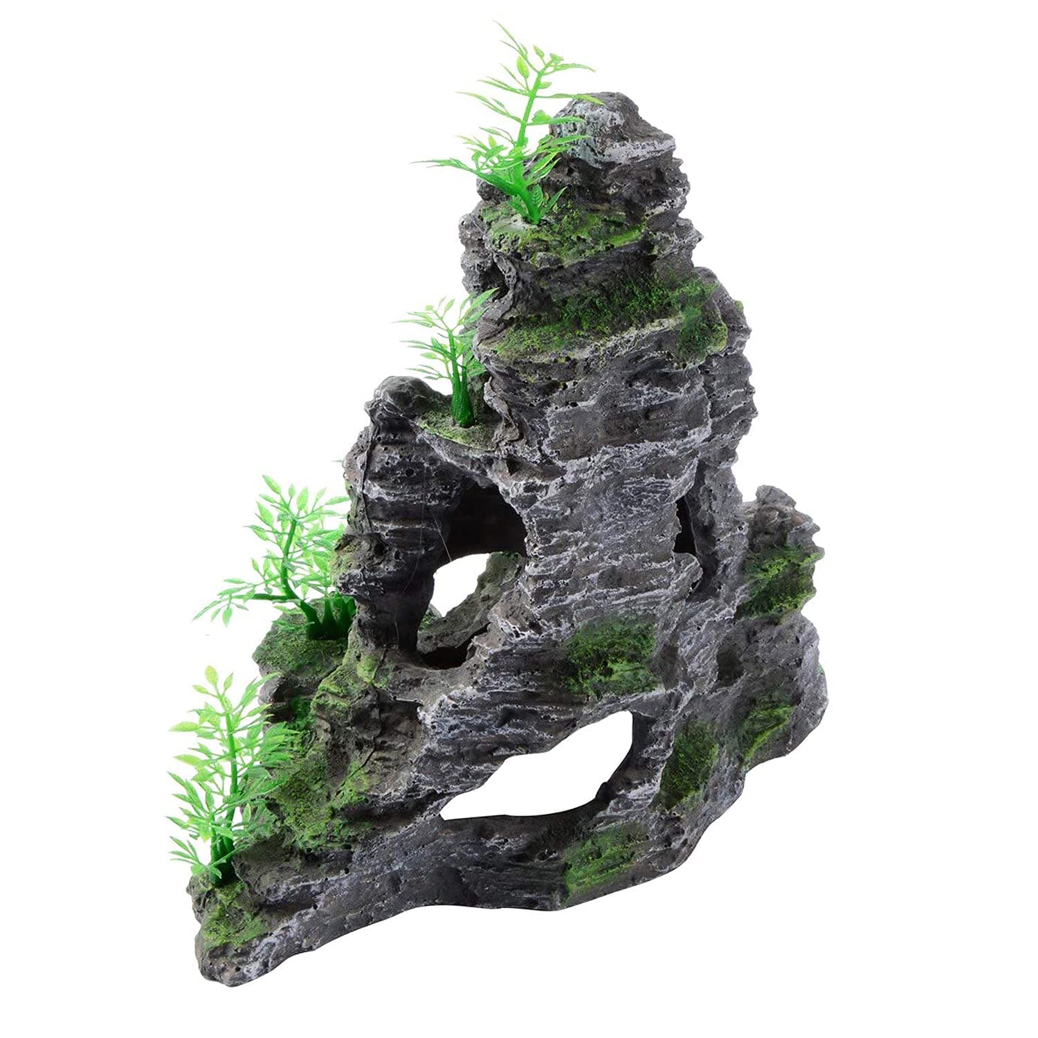 Saim Aquarium Mountain View Stone Ornament, Artificial Mountain Hill View Stone Rock Cave Aquarium Decorations Fish Tank Decor For Betta Cichlids Hideaway Cave, Hermit Crab Hideout - Large