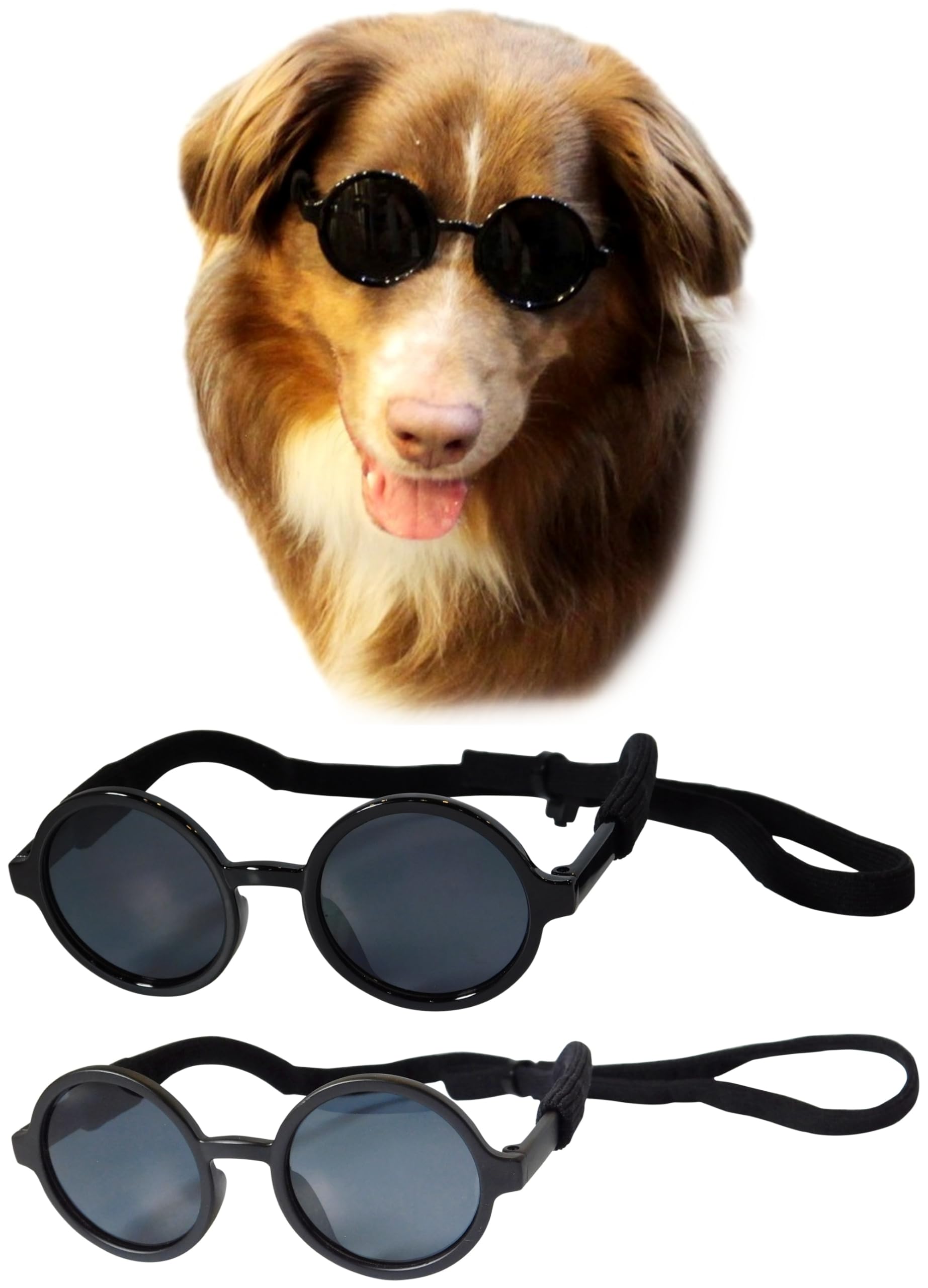 G001 Dog Cat Pet Costume Prop Round Sunglasses Medium Breeds 20-40 Lbs (Black + Matte Black)