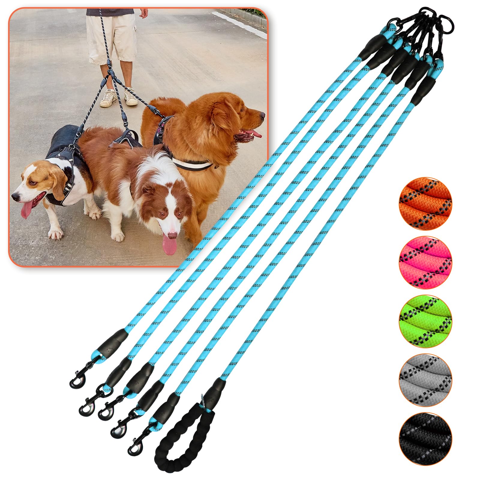 5 Way Dog Leash With 360 Swivel, Comfortable For Walking & Training