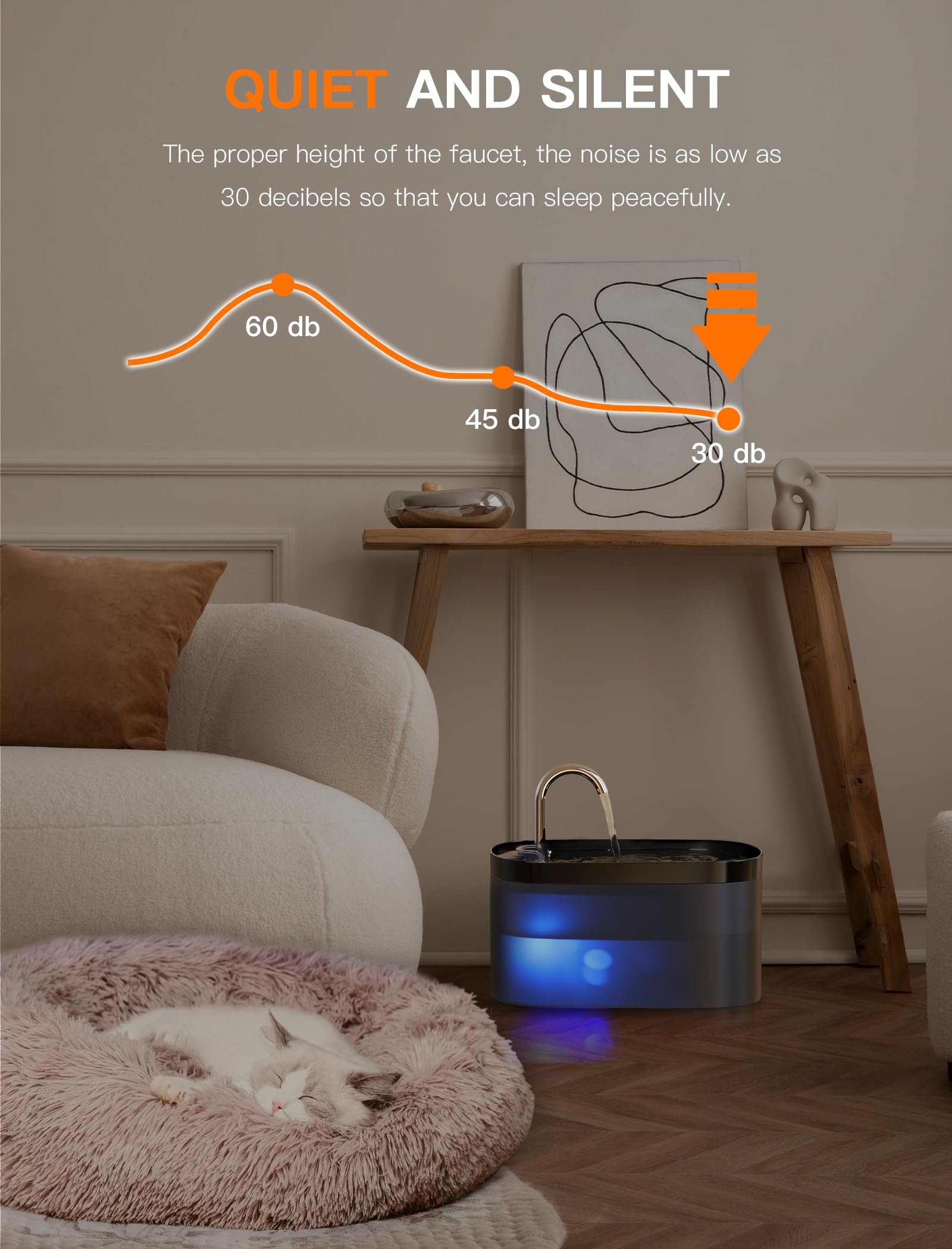 Cat Water Fountain, 84Oz/2.5L Cat Fountain, Super Silent Pet Water Fountain, Activated Carbon Filter, Translucent Pet Water Disp