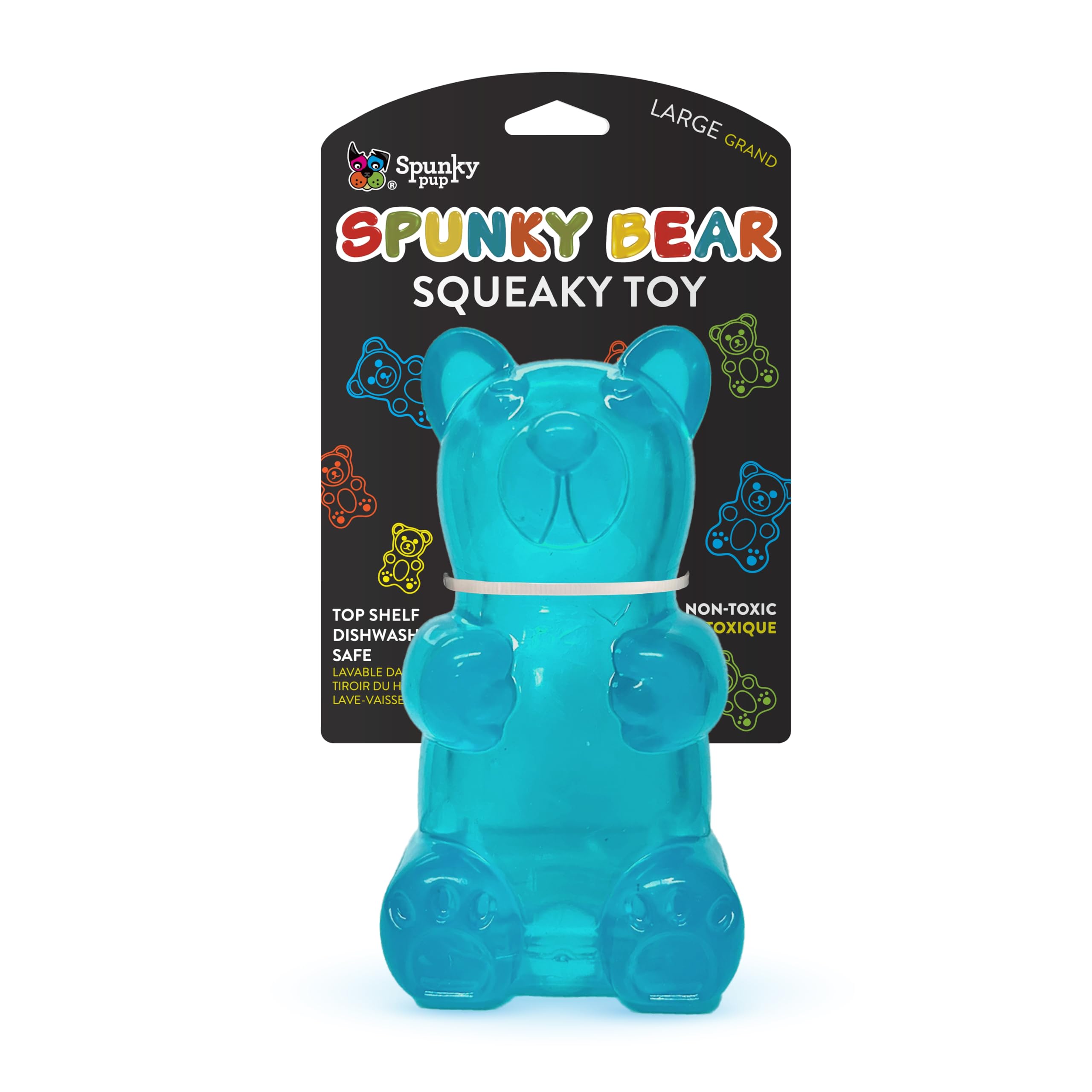 Spunky pup Spunky Bear Interactive Squeaky Dog Toys - Gummy Bear Shape, Crazy Bounce, Dishwasher-Safe, Assorted Neon Colors- Lar