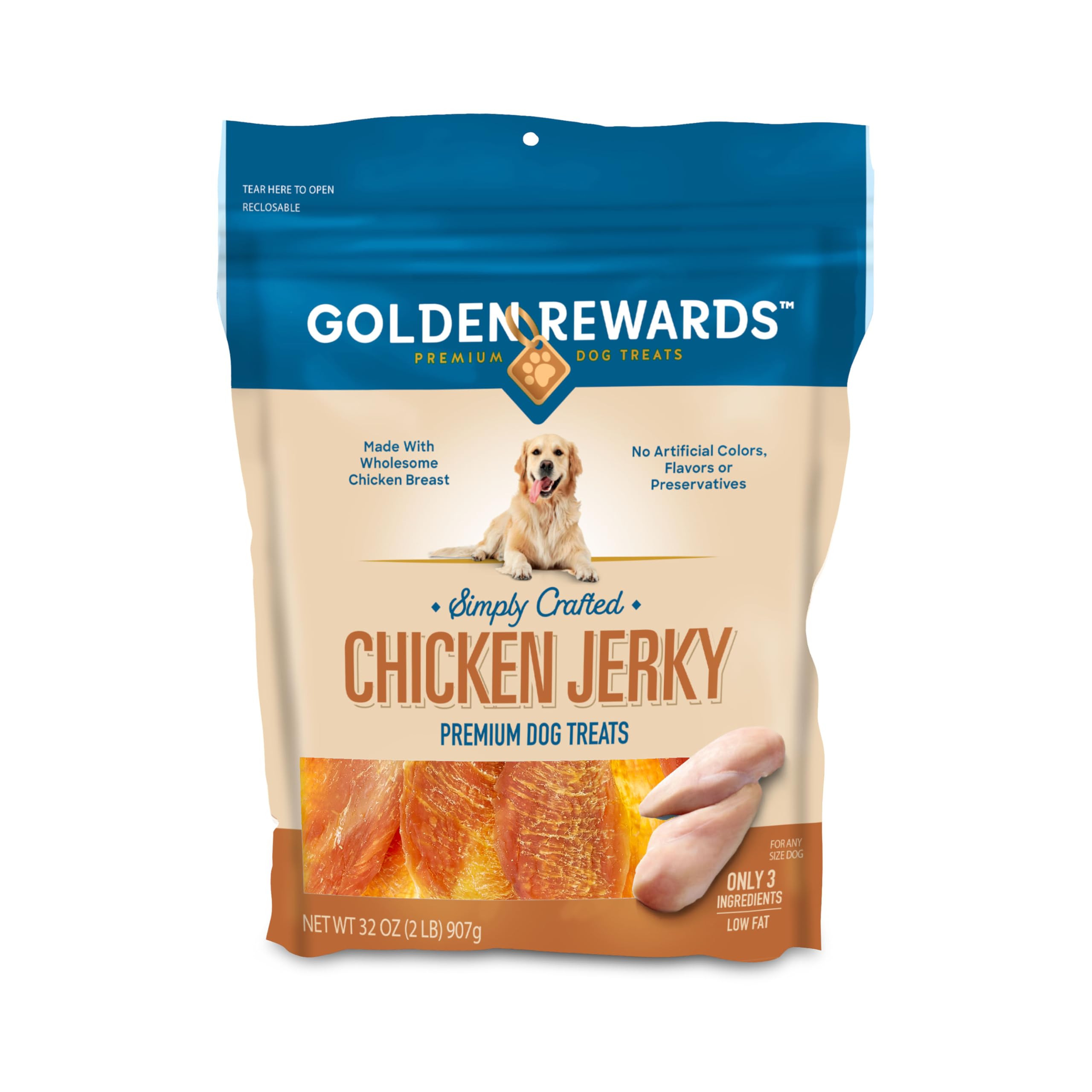 Golden Rewards Chicken Jerky Dog Treat, Value 2 Pack (32 oz Each)