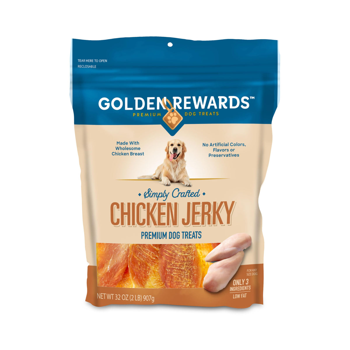 Golden Rewards Chicken Jerky Dog Treat, Value 2 Pack (32 Oz Each)