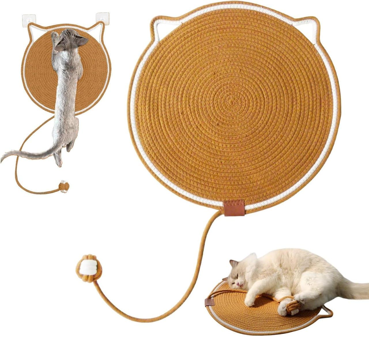 Pragat View Cotton Thread Cat Mat, Hand Woven Cartoon Cat Scratch Pad With Catnip Ball Comfortable Cotton Thread Mat Cat Claw Sh