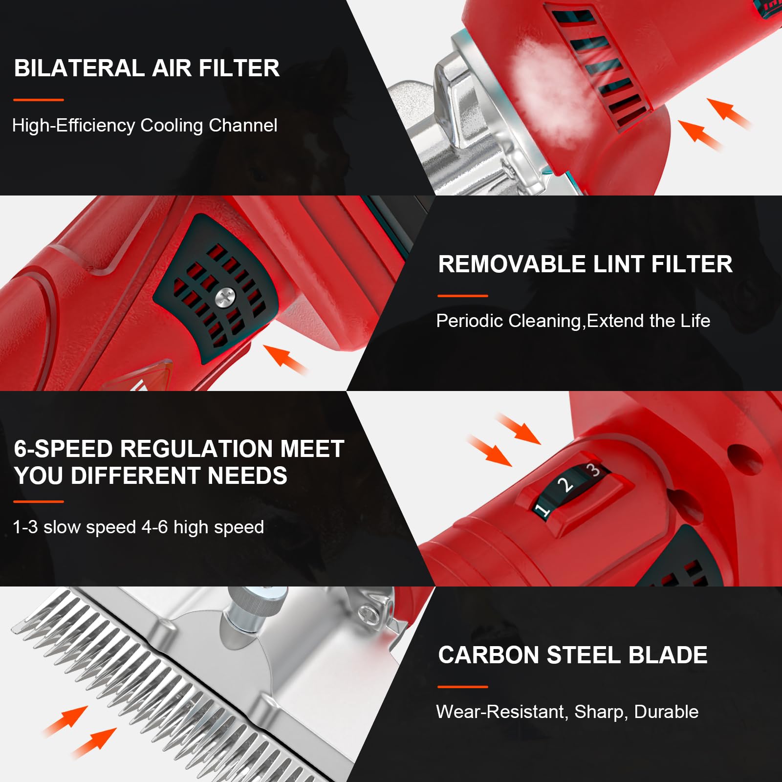 Vkdemer Cordless Horse Clippers,500W Heavy Duty Horse Grooming Clippers With 2 Pcs Rechargeable 3000Mah Lithium Battery,6 Speed