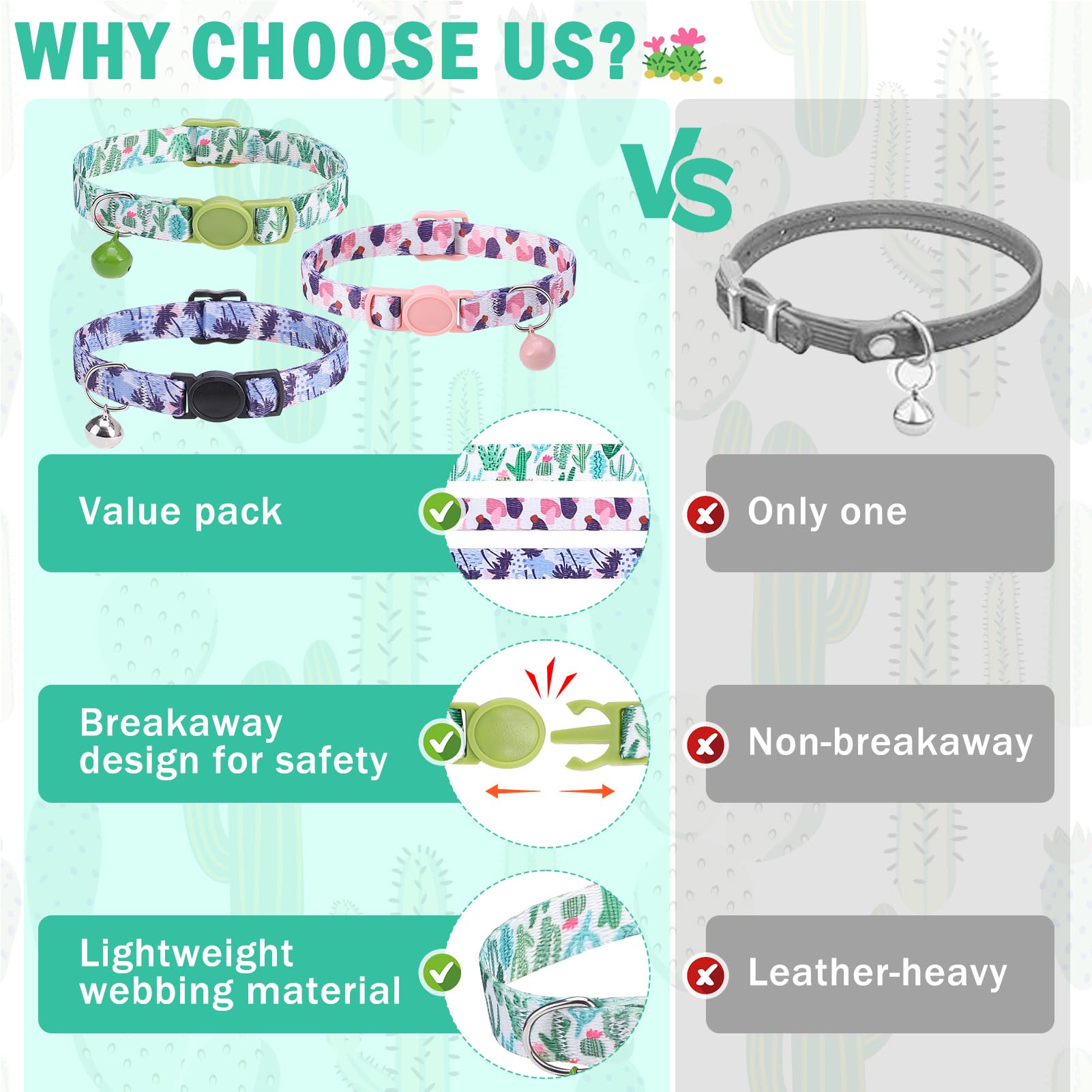 Scenereal Breakaway Cat Collar With Bells, Safety Buckle Soft Adjustable Cats Collars For Spring Summer Daily Wearing, Kitten Pu
